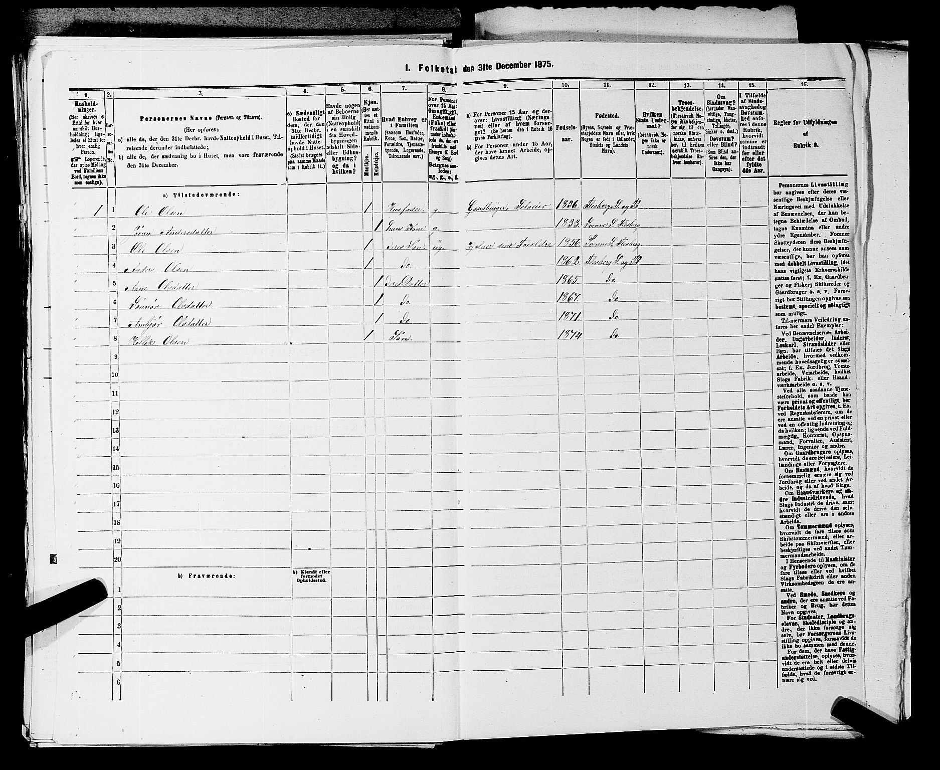 SAKO, 1875 census for 0631P Flesberg, 1875, p. 455