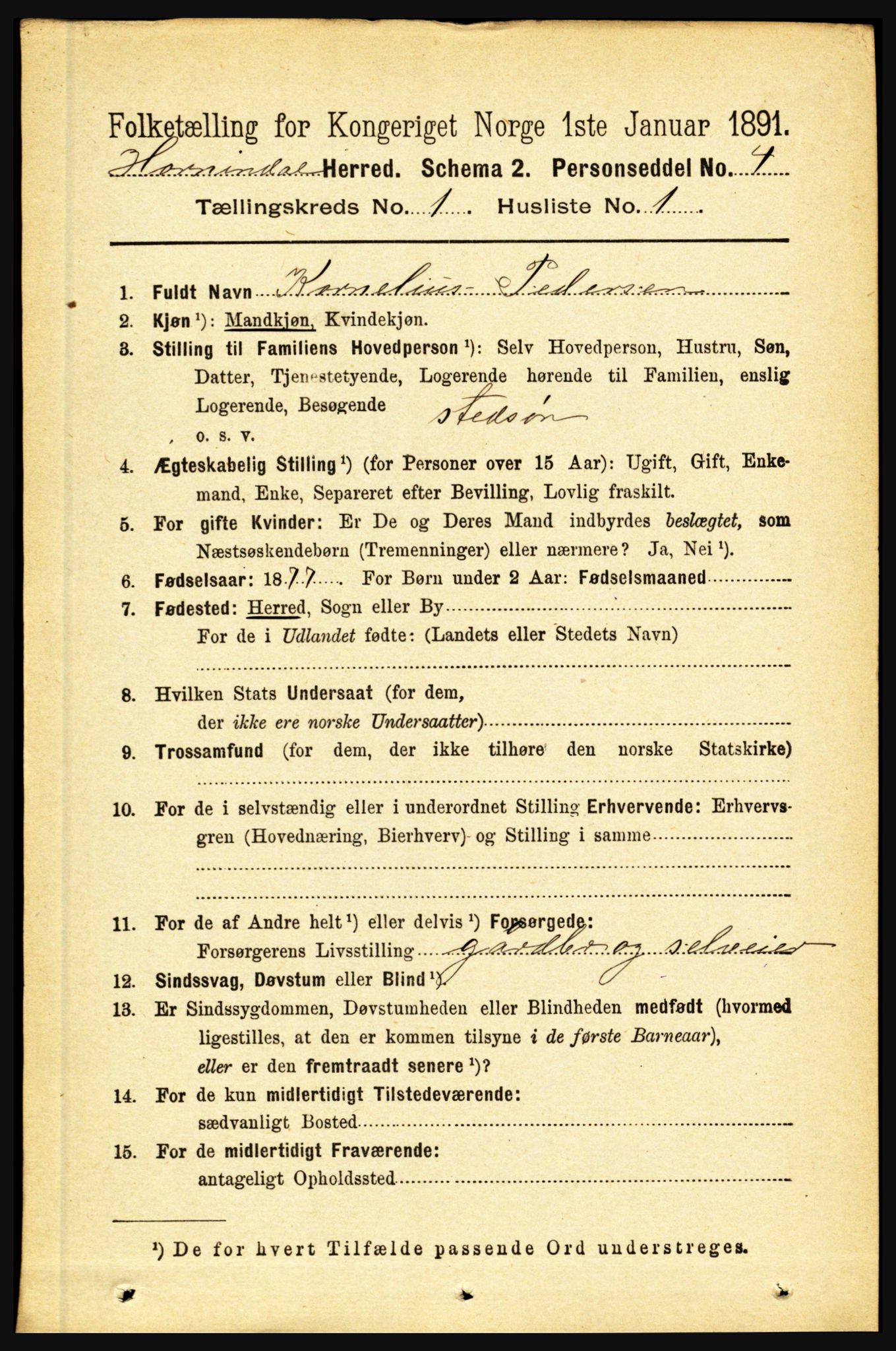 RA, 1891 census for 1444 Hornindal, 1891, p. 64