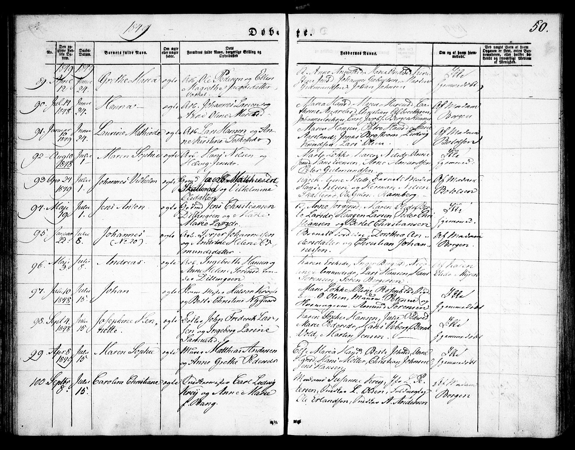 Moss prestekontor Kirkebøker, AV/SAO-A-2003/F/Fa/L0007: Parish register (official) no. I 7, 1845-1851, p. 50