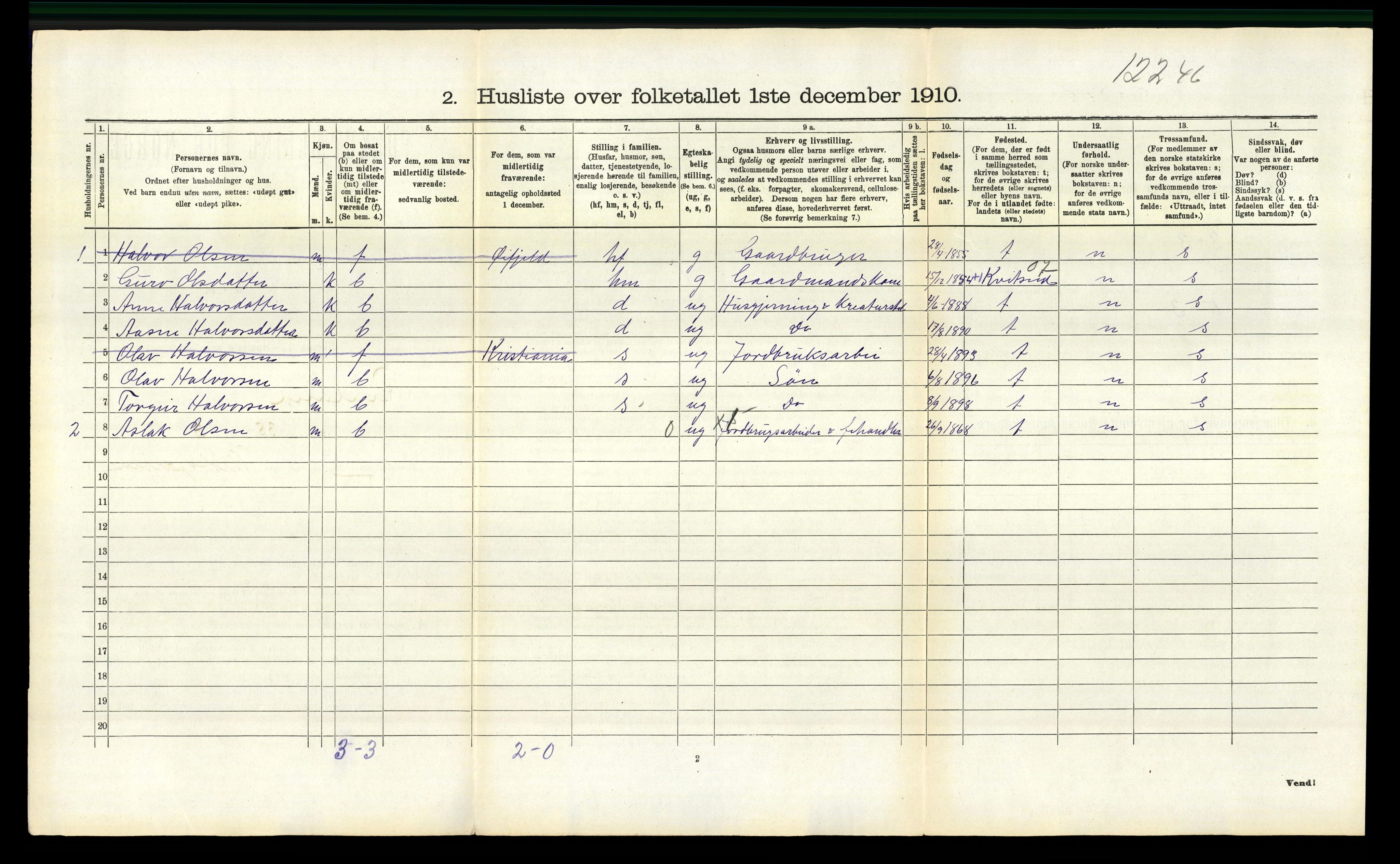 RA, 1910 census for Rauland, 1910, p. 206