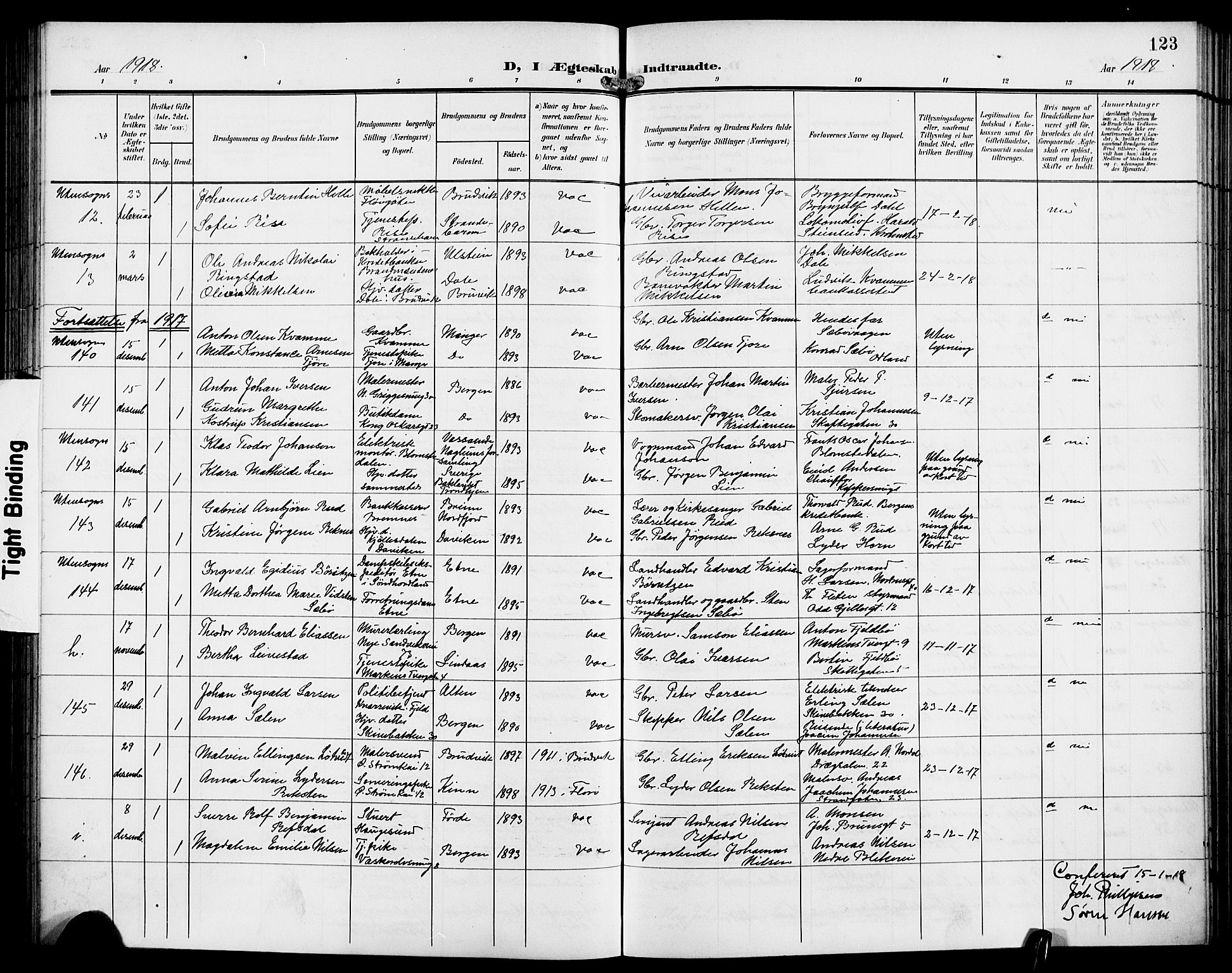 Domkirken sokneprestembete, SAB/A-74801/H/Hab/L0033: Parish register (copy) no. D 5, 1907-1924, p. 123