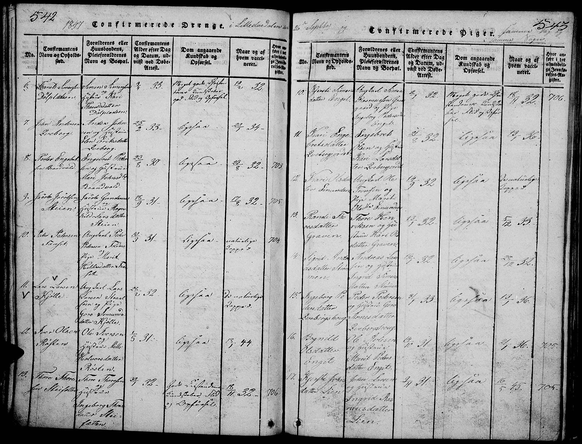 Tynset prestekontor, SAH/PREST-058/H/Ha/Hab/L0002: Parish register (copy) no. 2, 1814-1862, p. 542-543