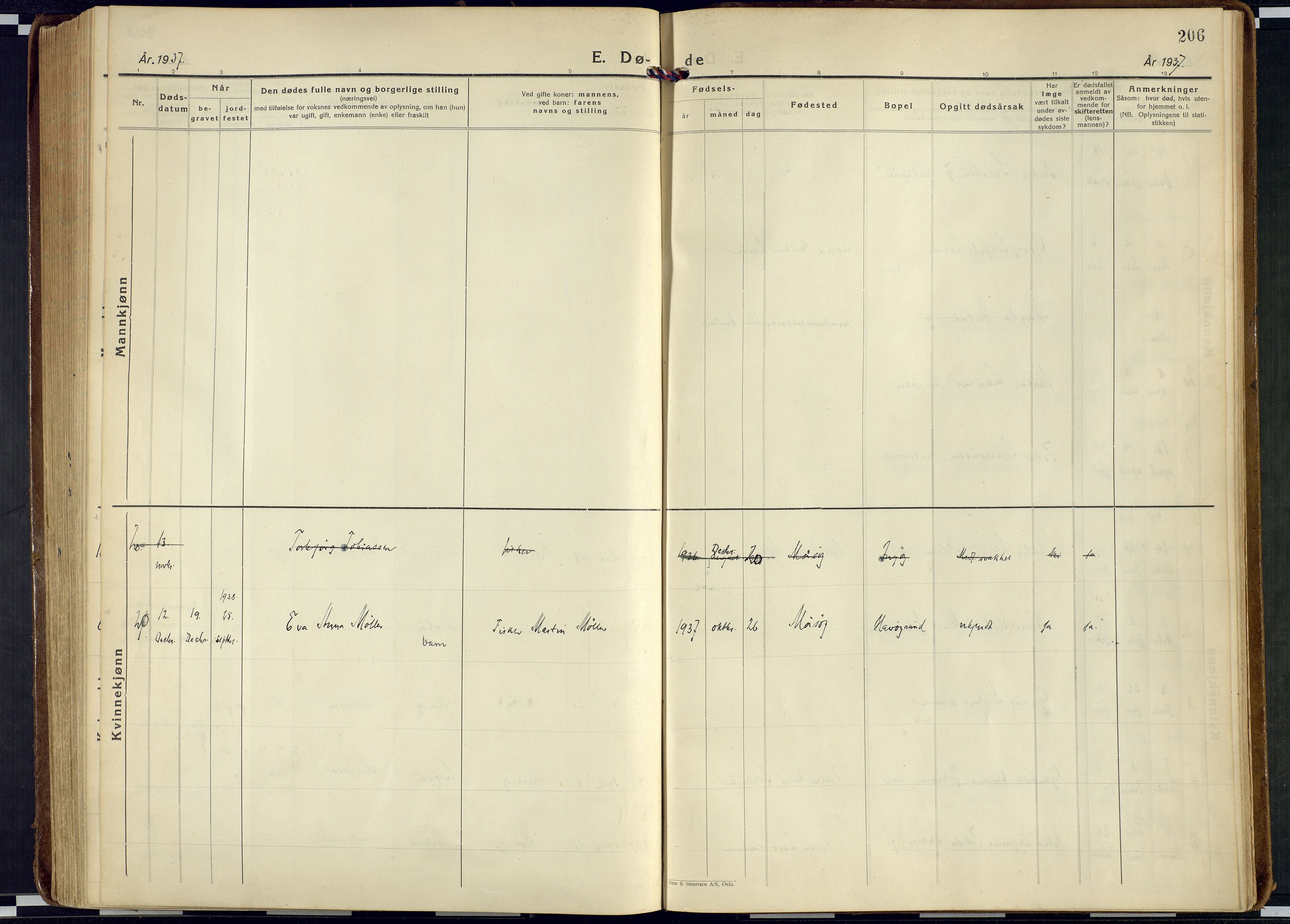 Måsøy sokneprestkontor, AV/SATØ-S-1348/H/Ha/L0011kirke: Parish register (official) no. 11, 1933-1947, p. 206