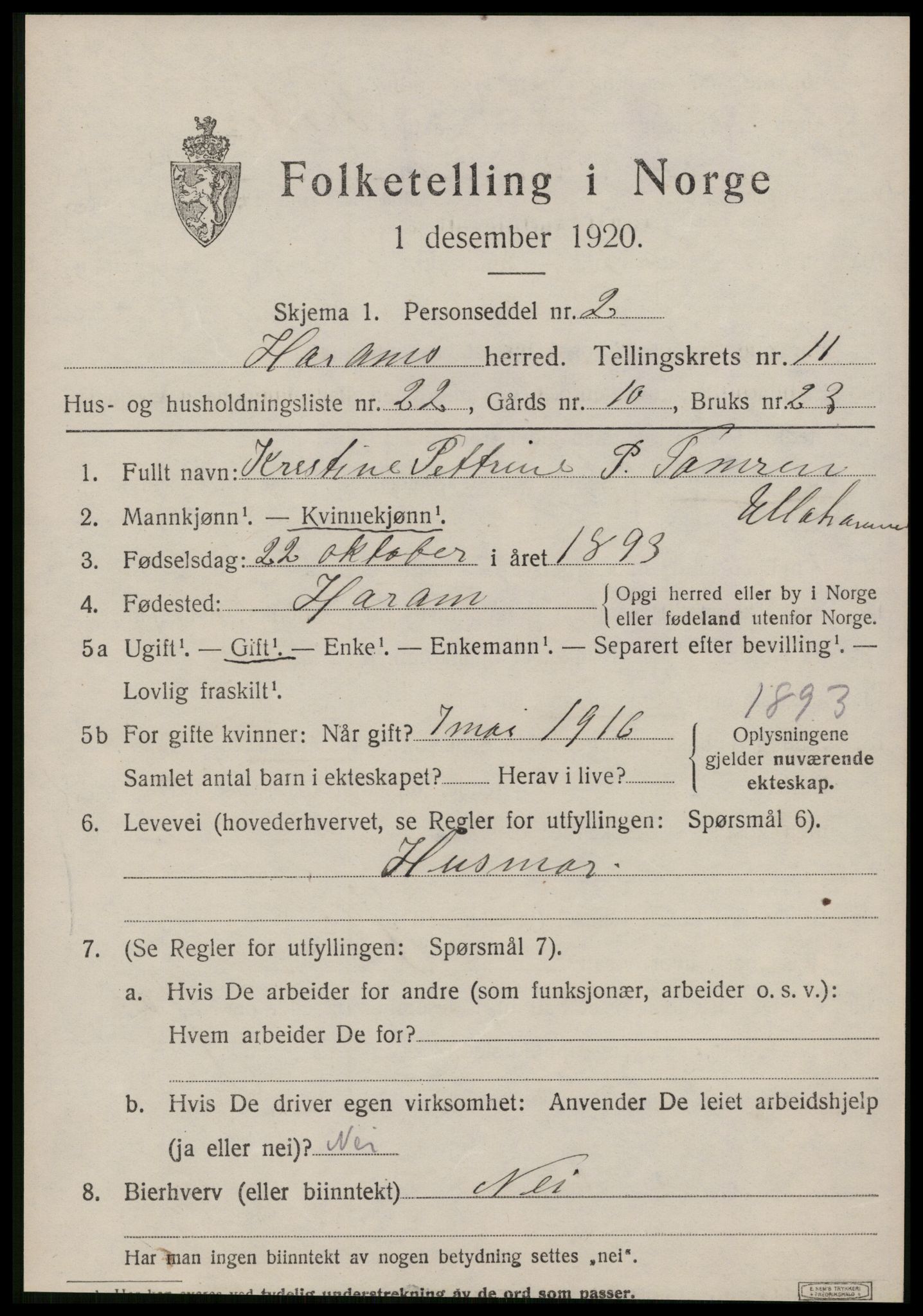 SAT, 1920 census for Haram, 1920, p. 6525