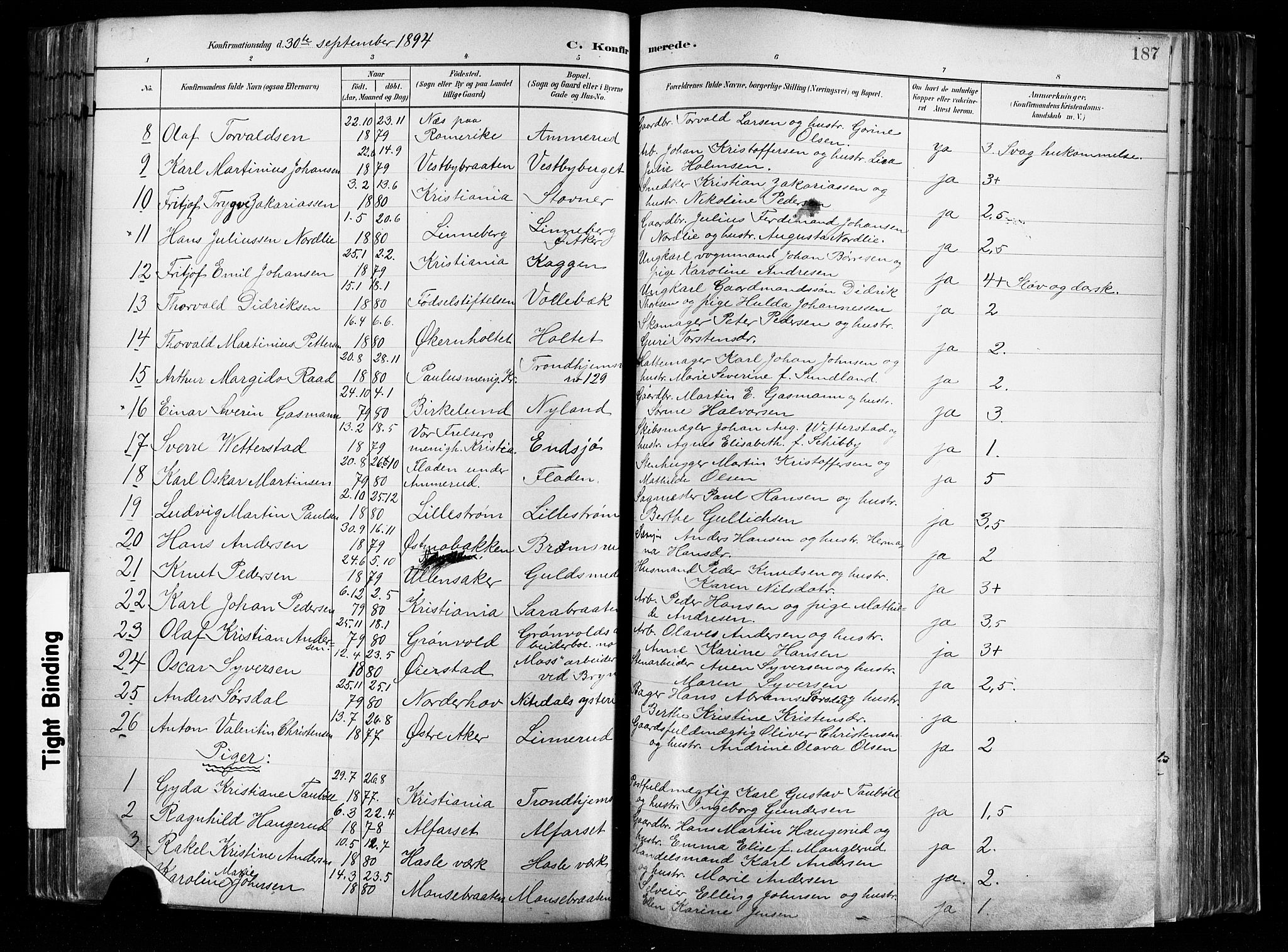 Østre Aker prestekontor Kirkebøker, AV/SAO-A-10840/F/Fa/L0008: Parish register (official) no. I 8, 1883-1894, p. 187