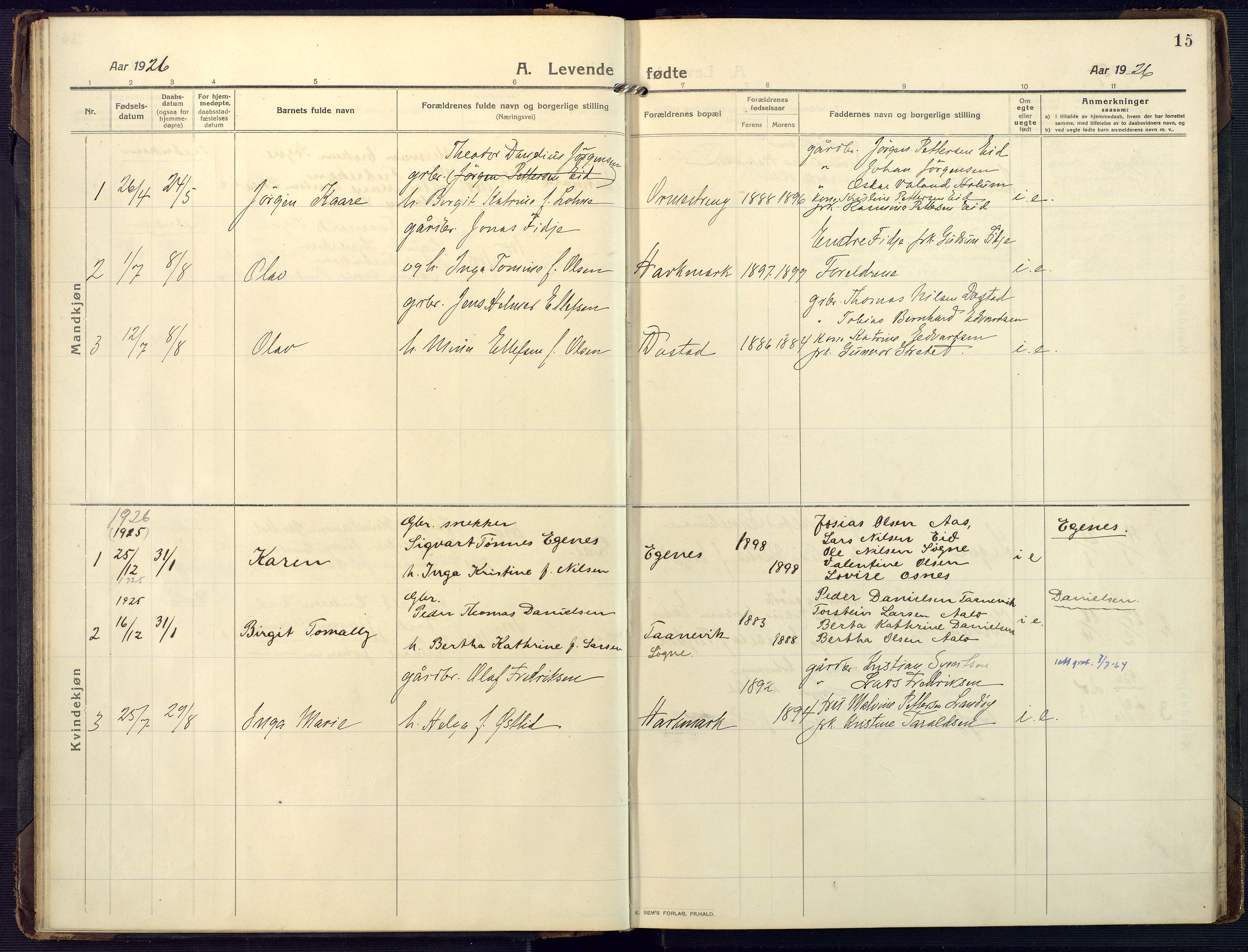 Mandal sokneprestkontor, AV/SAK-1111-0030/F/Fa/Fab/L0003: Parish register (official) no. A 3, 1913-1933, p. 15