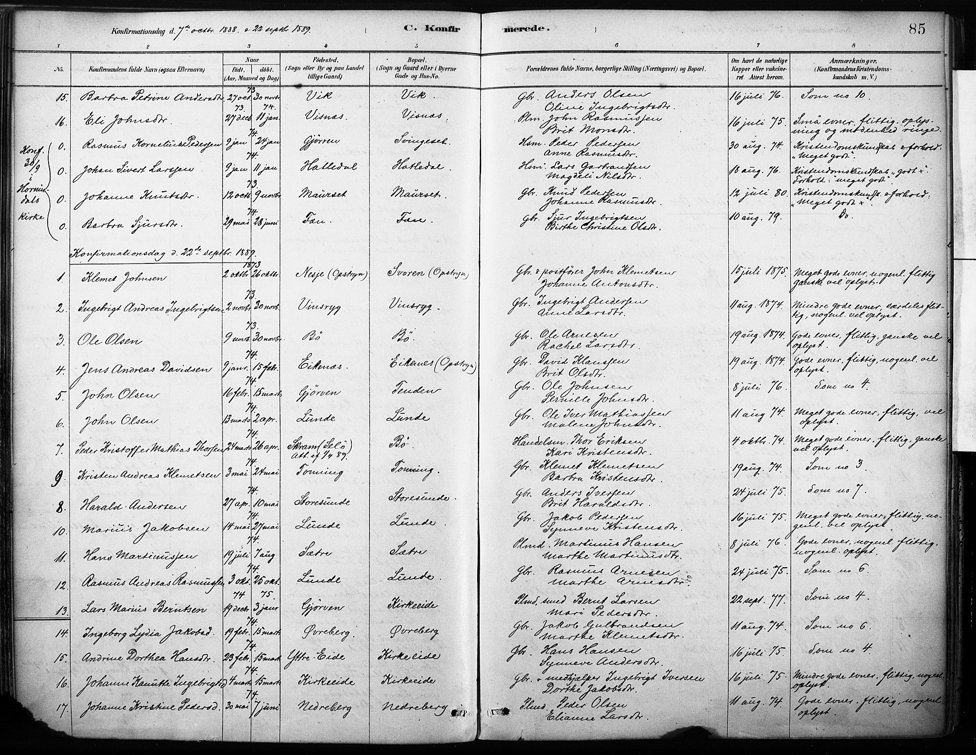 Stryn Sokneprestembete, AV/SAB-A-82501: Parish register (official) no. B 1, 1878-1907, p. 85