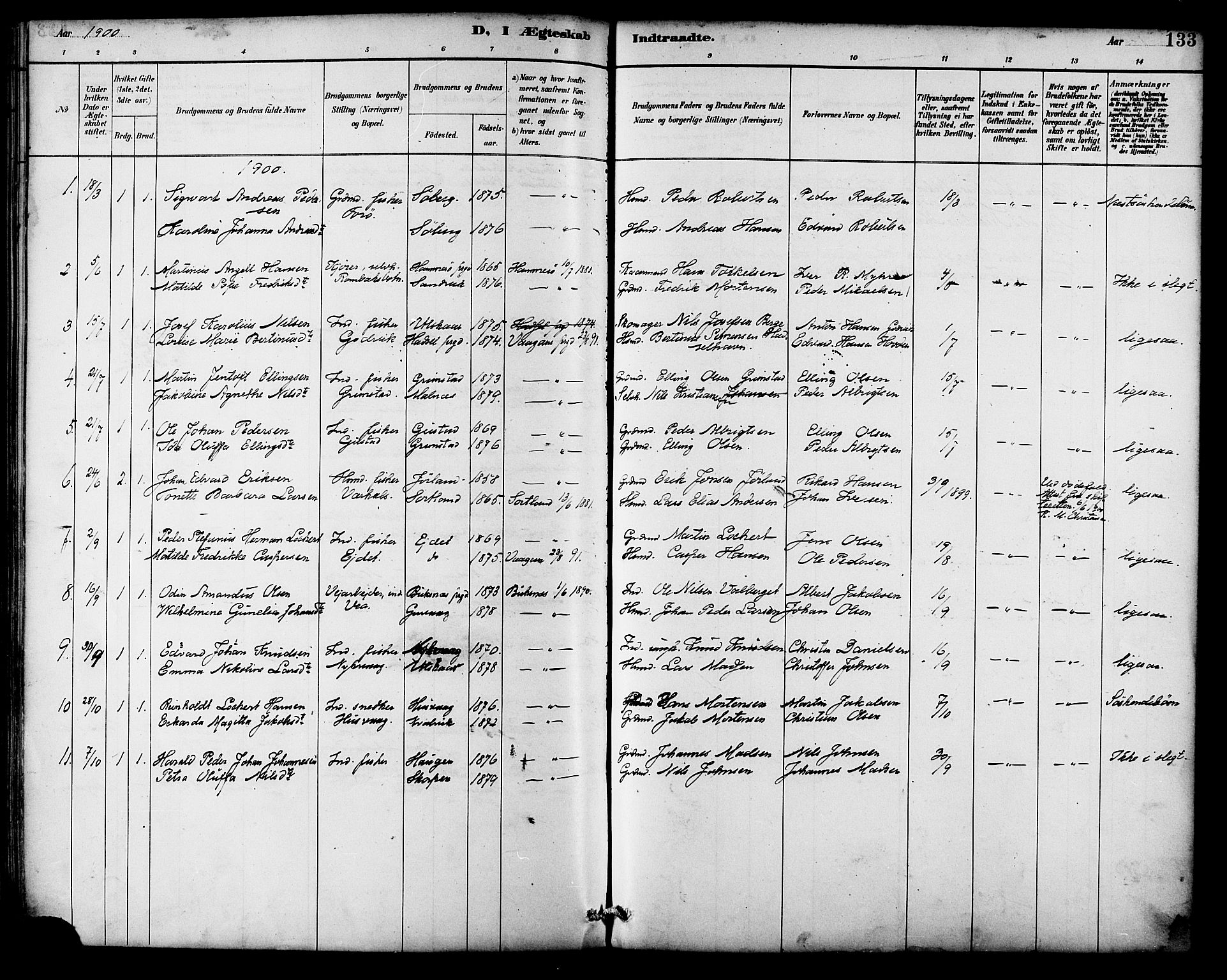 Ministerialprotokoller, klokkerbøker og fødselsregistre - Nordland, AV/SAT-A-1459/892/L1320: Parish register (official) no. 892A01, 1886-1901, p. 133