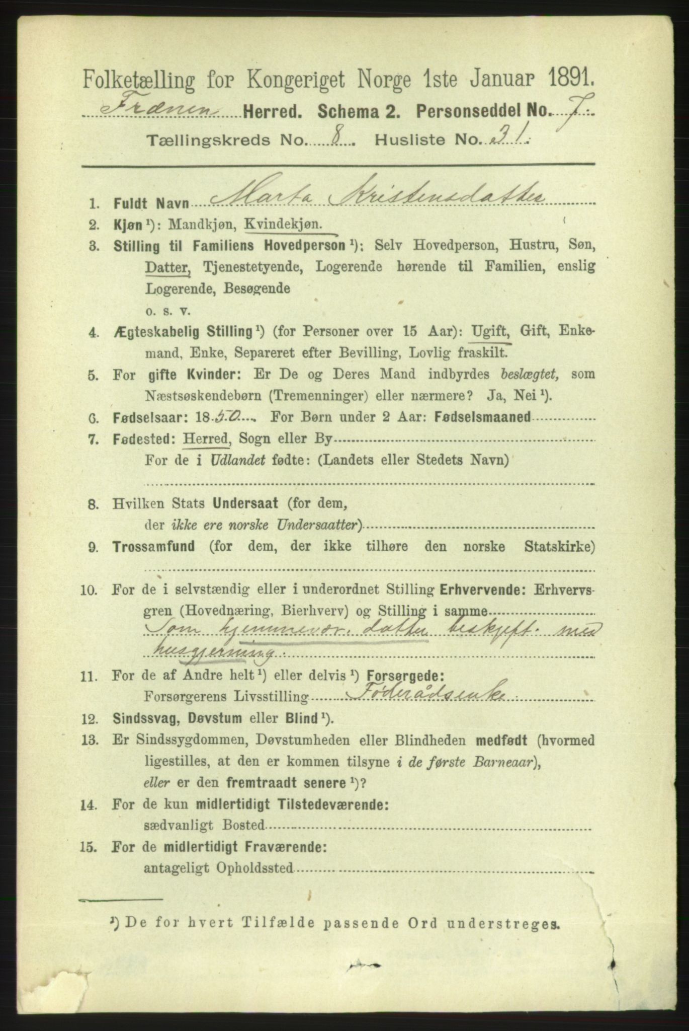 RA, 1891 census for 1548 Fræna, 1891, p. 2815