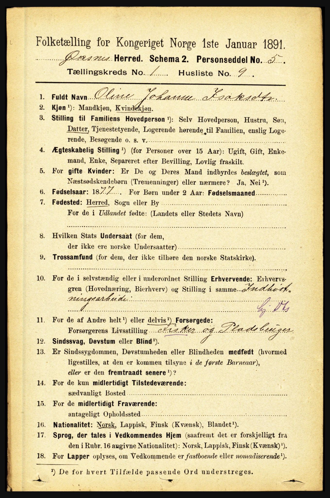 RA, 1891 census for 1868 Øksnes, 1891, p. 135