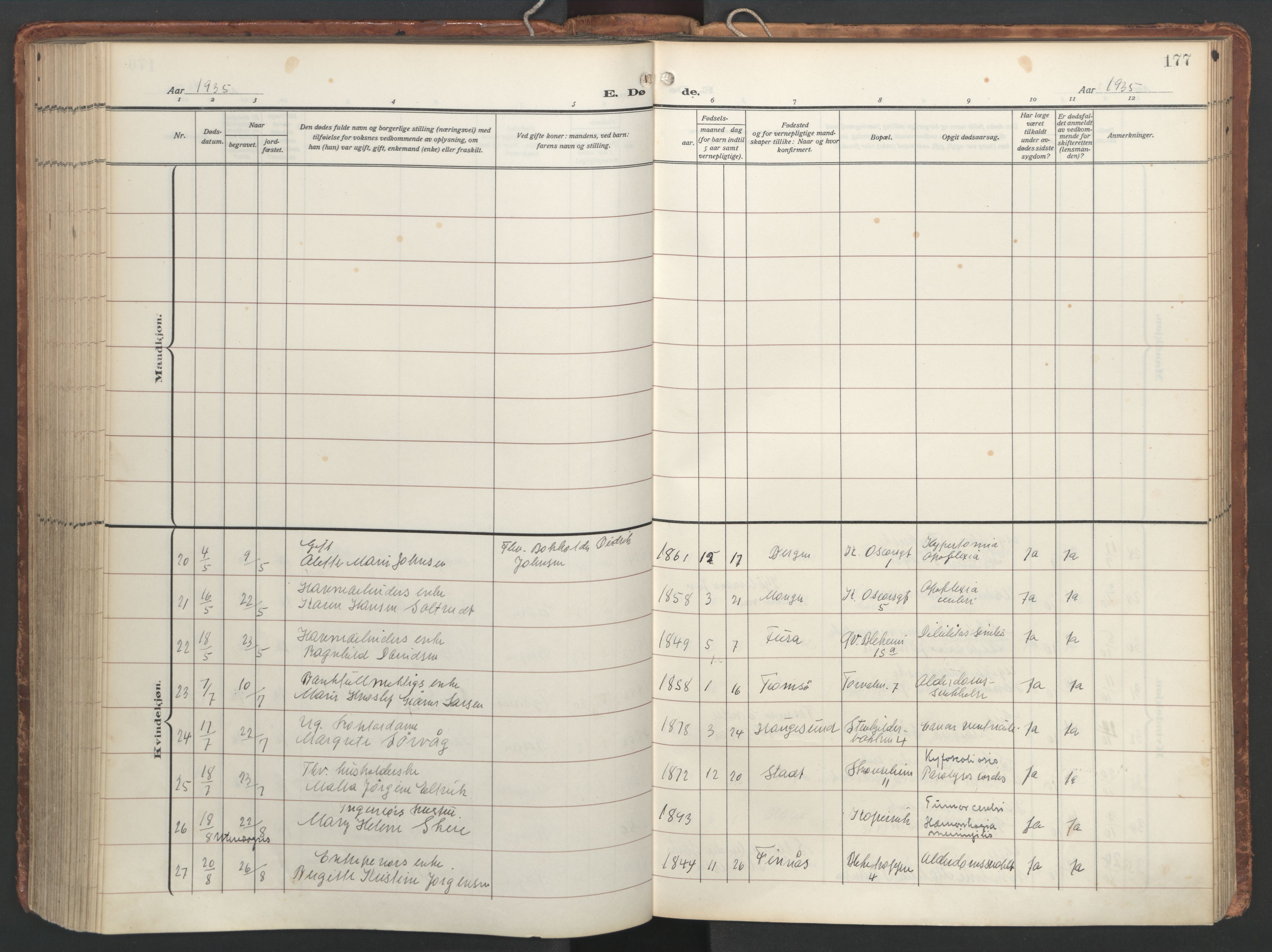 Korskirken sokneprestembete, AV/SAB-A-76101/H/Hab: Parish register (copy) no. E 5, 1910-1956, p. 176b-177a