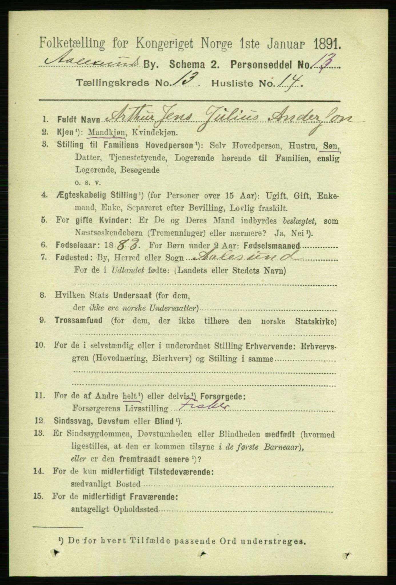 RA, 1891 census for 1501 Ålesund, 1891, p. 8184