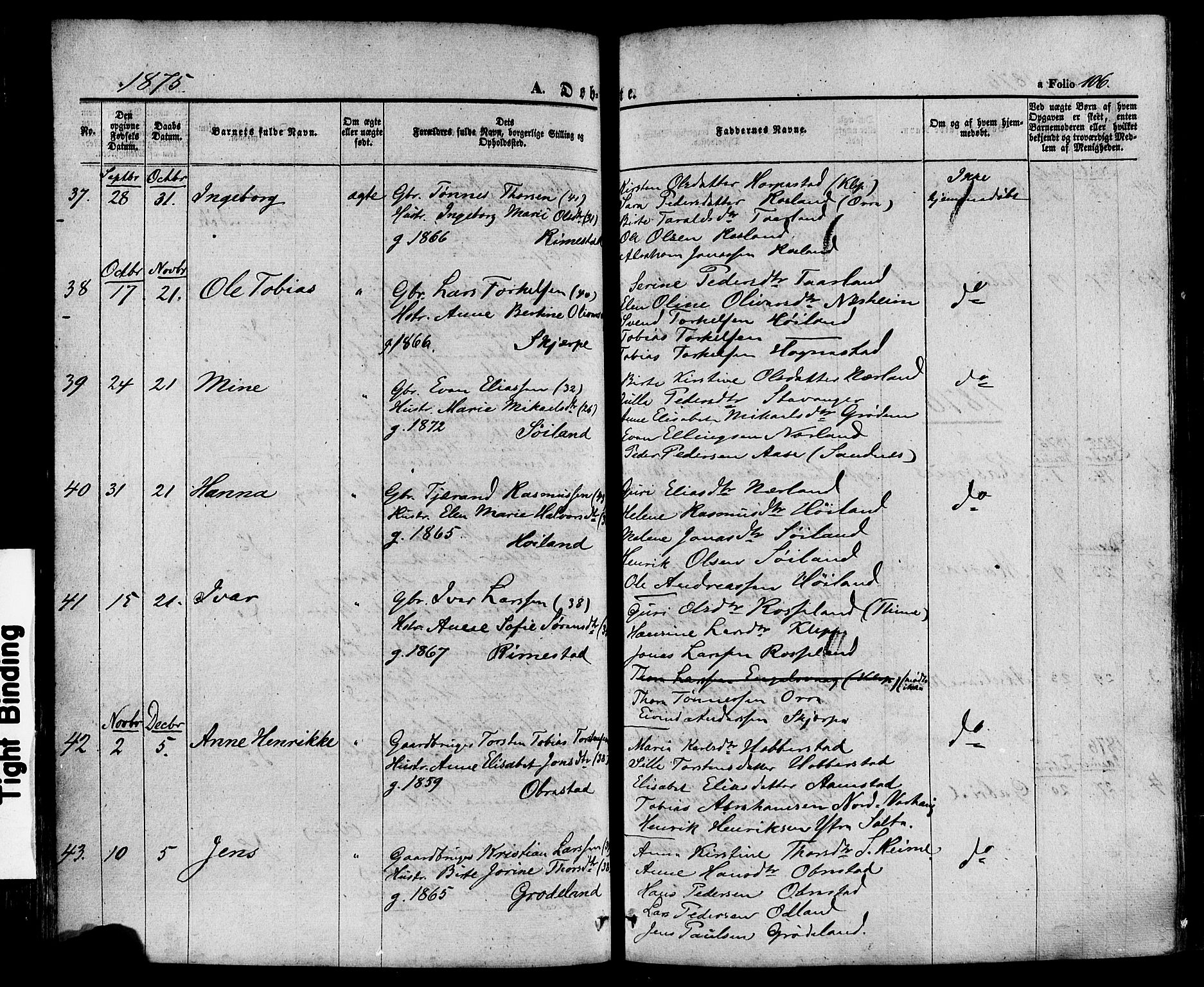 Hå sokneprestkontor, AV/SAST-A-101801/001/30BA/L0008: Parish register (official) no. A 7, 1853-1878, p. 106