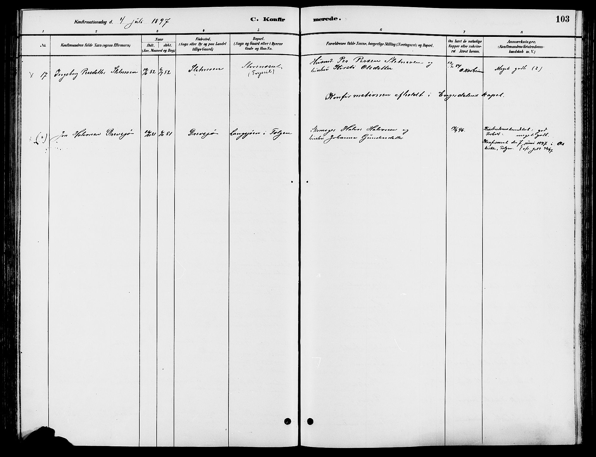 Engerdal prestekontor, AV/SAH-PREST-048/H/Ha/Haa/L0001: Parish register (official) no. 1, 1881-1898, p. 103