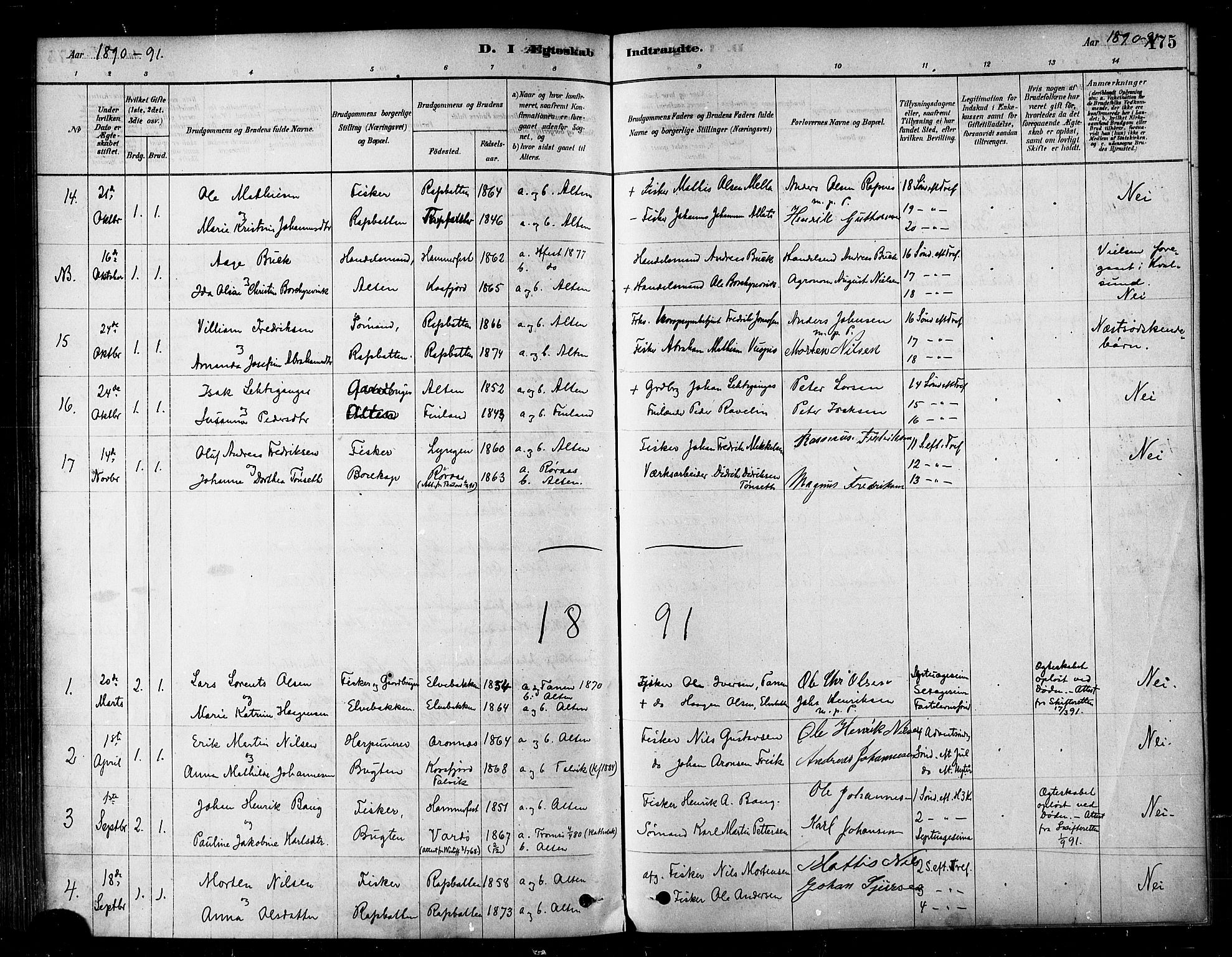 Alta sokneprestkontor, SATØ/S-1338/H/Ha/L0002.kirke: Parish register (official) no. 2, 1879-1892, p. 175