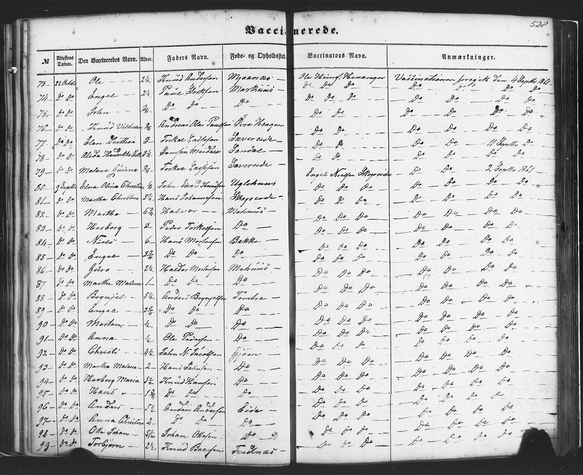 Fusa sokneprestembete, AV/SAB-A-75401/H/Haa: Parish register (official) no. A 1II, 1855-1879, p. 528