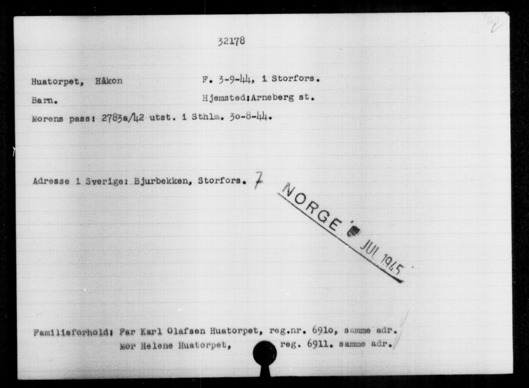 Den Kgl. Norske Legasjons Flyktningskontor, RA/S-6753/V/Va/L0013: Kjesäterkartoteket.  Flyktningenr. 31500-34731, 1940-1945, p. 723