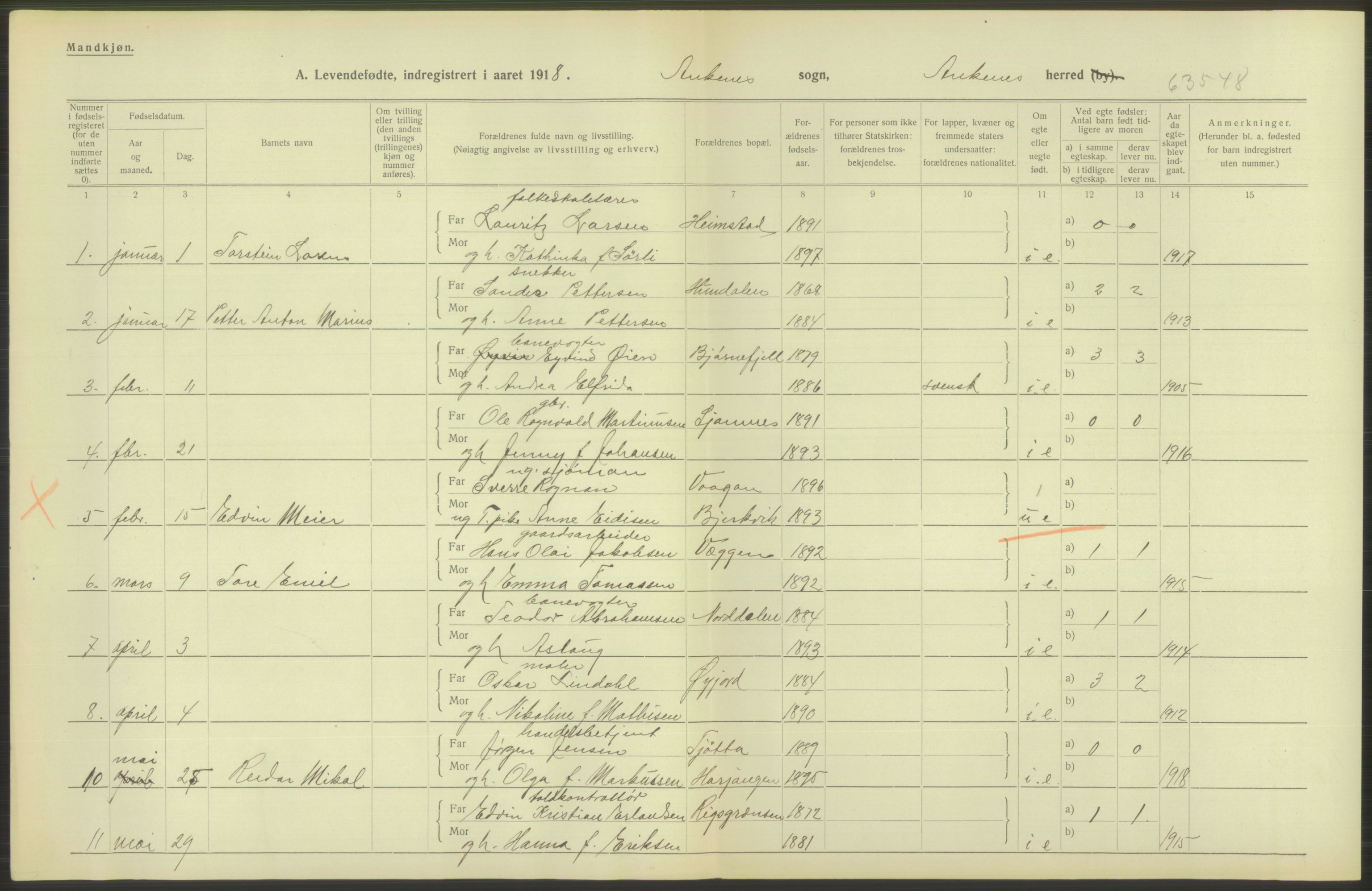 Statistisk sentralbyrå, Sosiodemografiske emner, Befolkning, AV/RA-S-2228/D/Df/Dfb/Dfbh/L0052: Nordland fylke: Levendefødte menn og kvinner. Bygder., 1918, p. 426