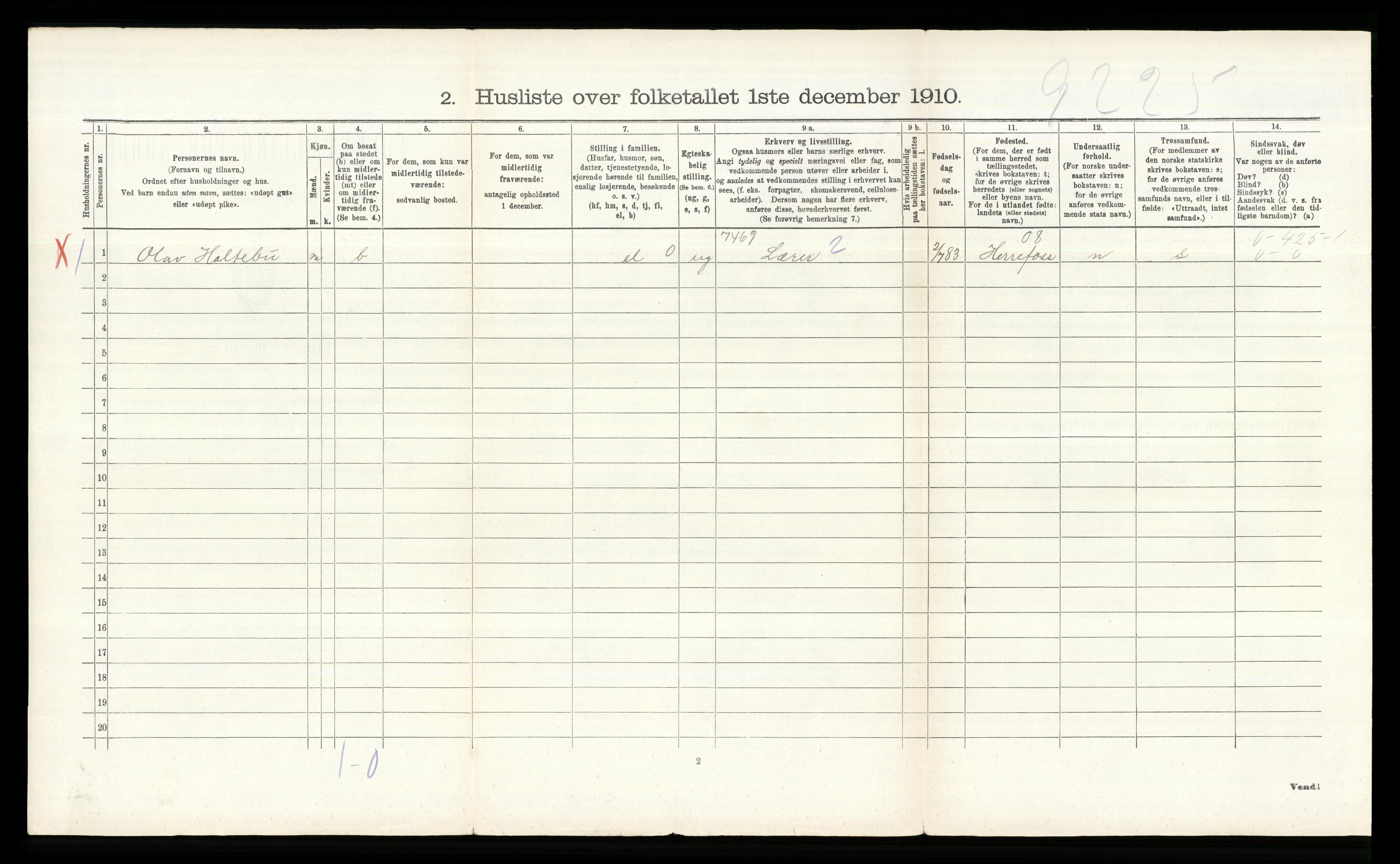 RA, 1910 census for Lille Elvedalen, 1910, p. 276