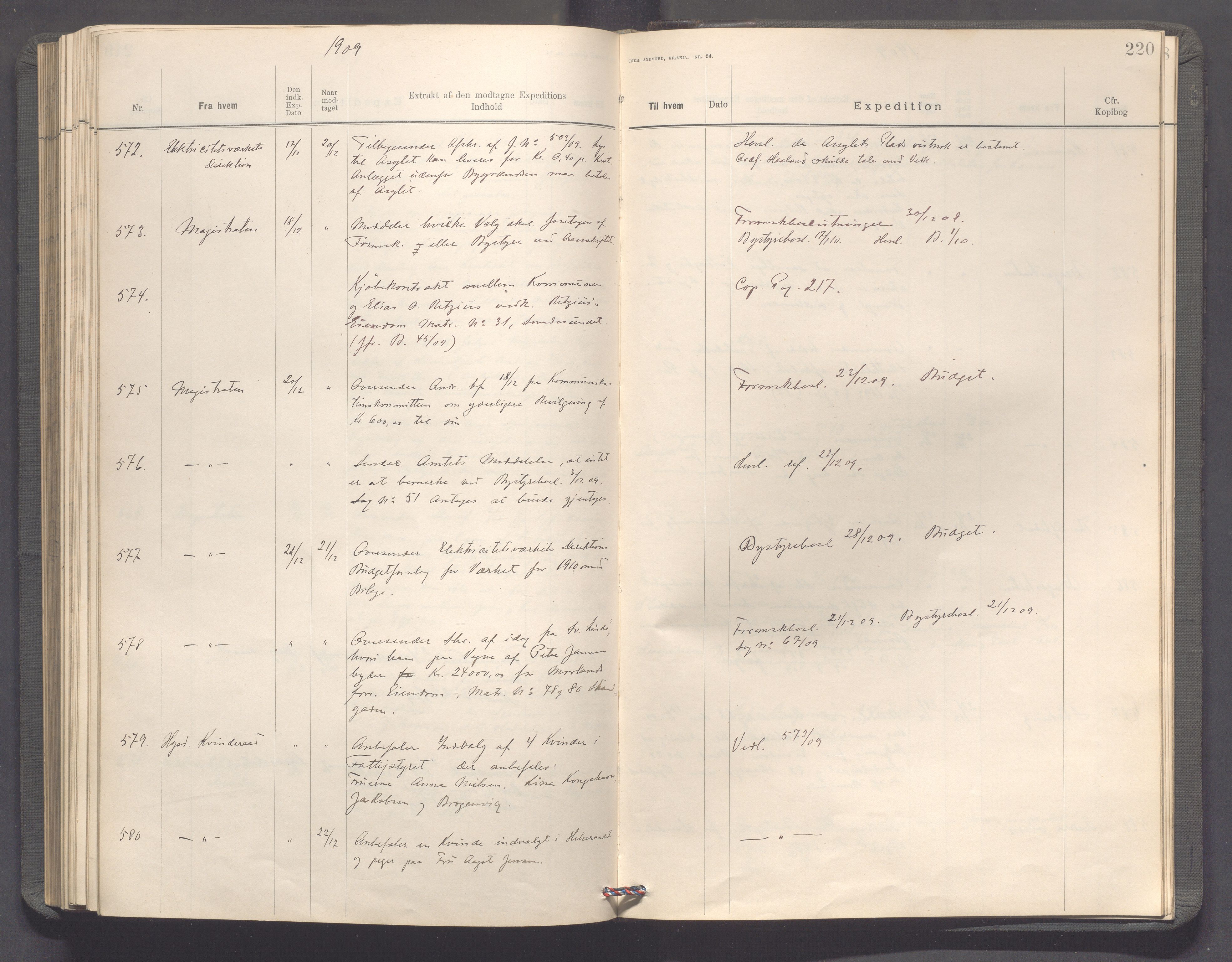 Haugesund kommune - Formannskapet, IKAR/X-0001/C/L0003: Journal, 1907-1910, p. 220