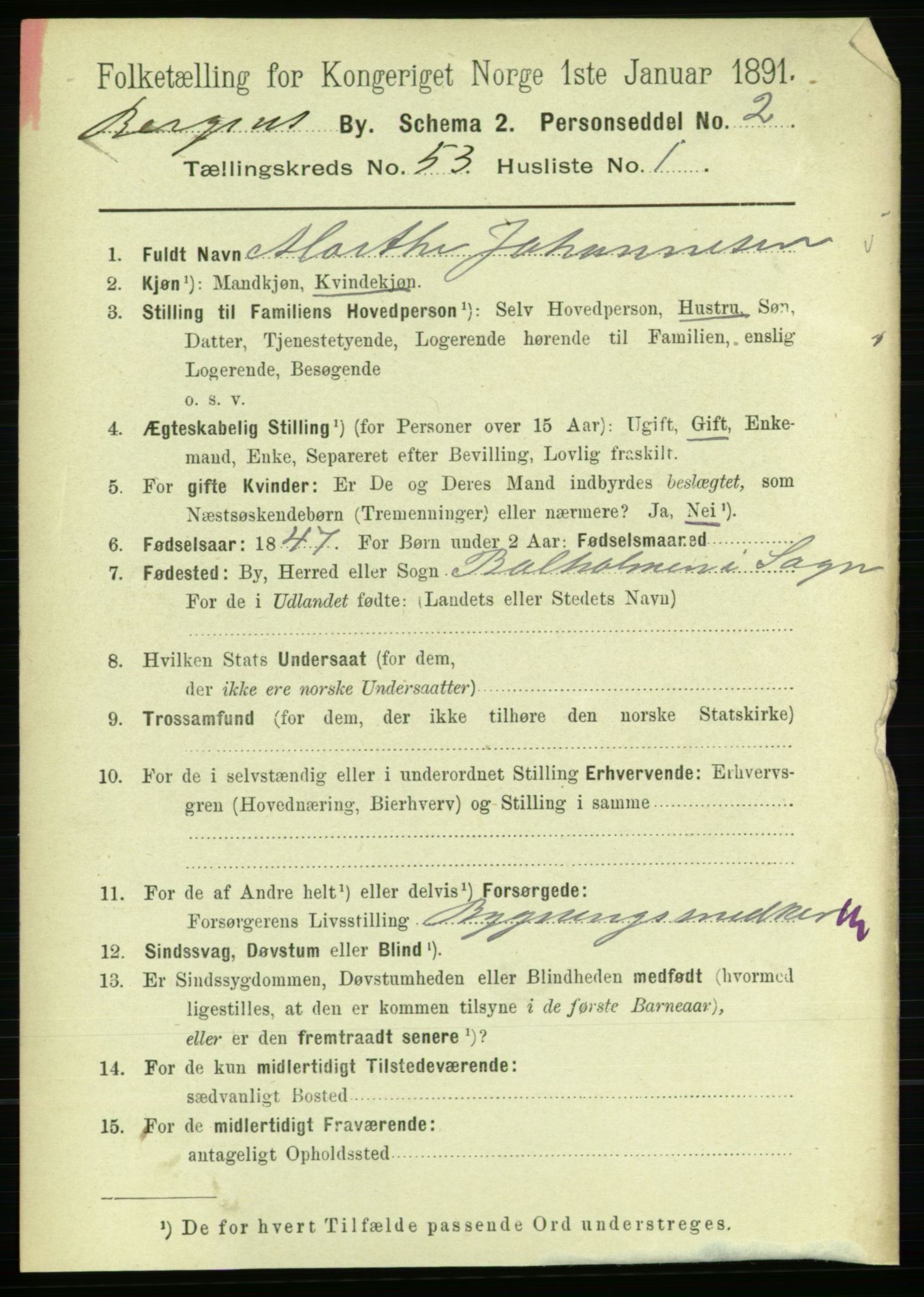 RA, 1891 Census for 1301 Bergen, 1891, p. 61622