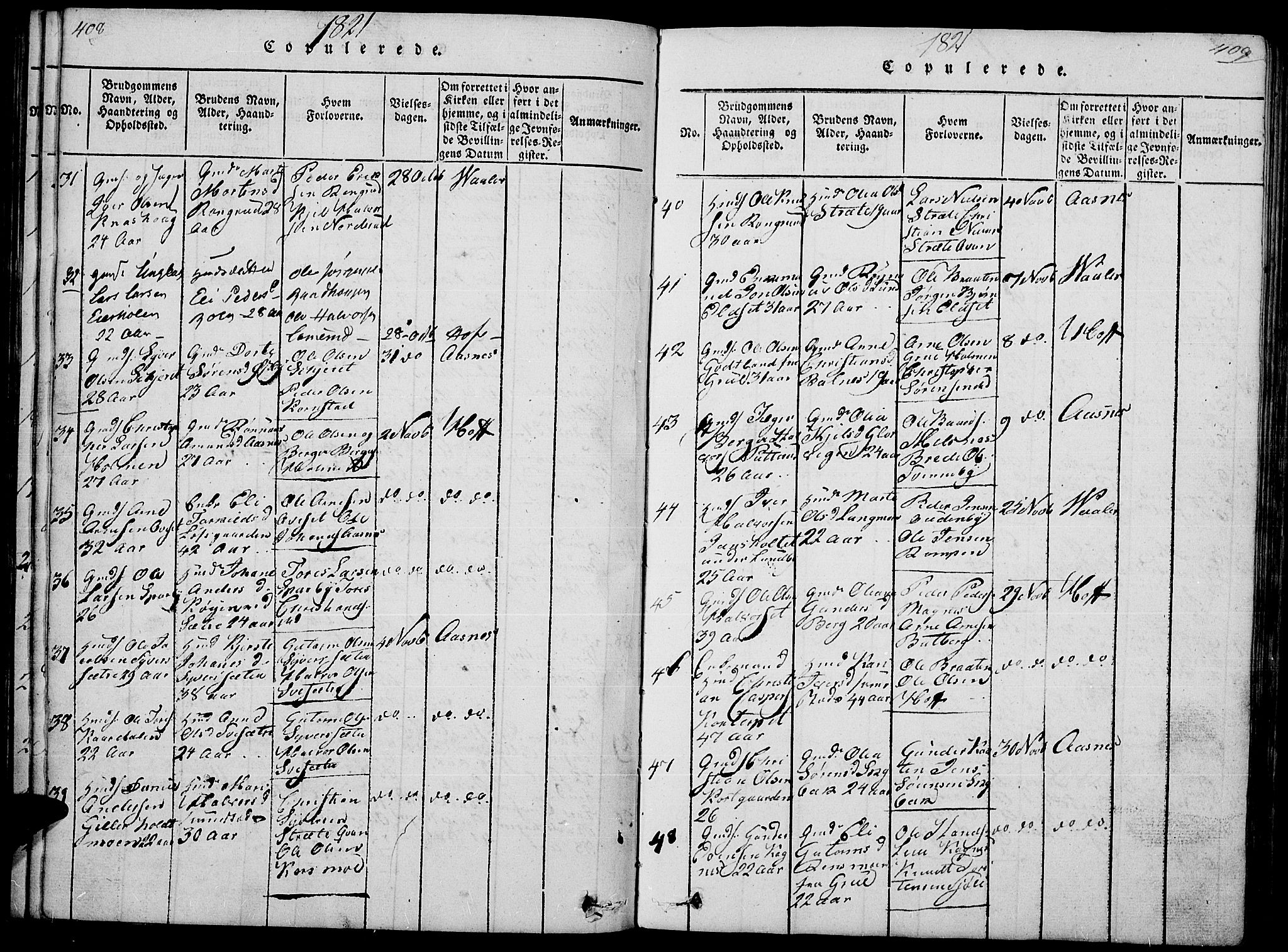 Hof prestekontor, AV/SAH-PREST-038/H/Ha/Haa/L0005: Parish register (official) no. 5, 1816-1822, p. 408-409