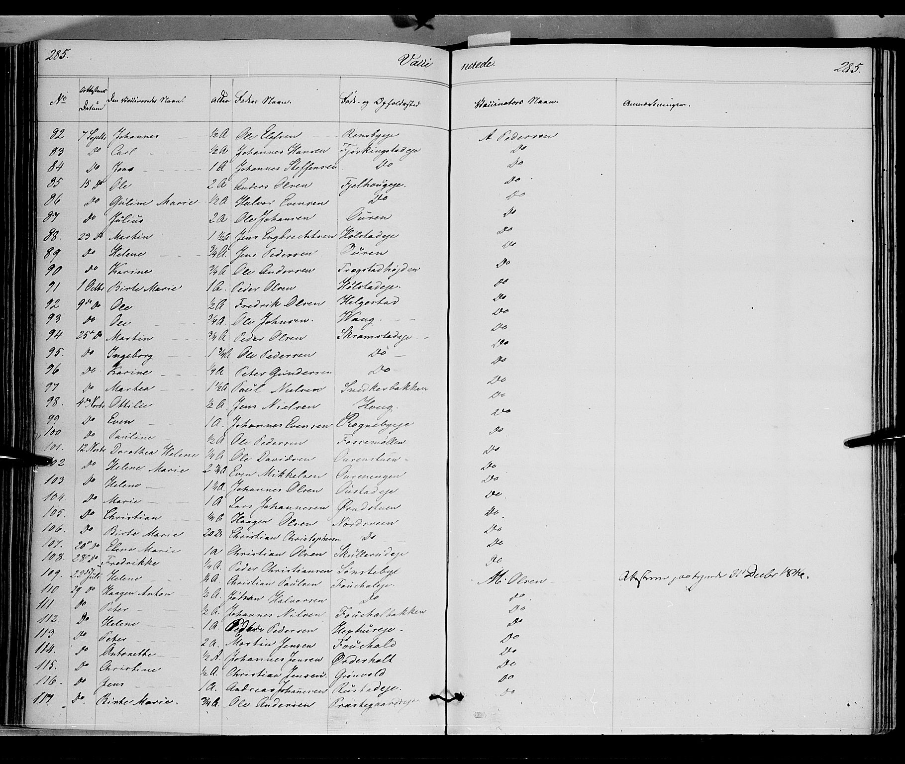 Østre Toten prestekontor, AV/SAH-PREST-104/H/Ha/Haa/L0002: Parish register (official) no. 2, 1840-1847, p. 285