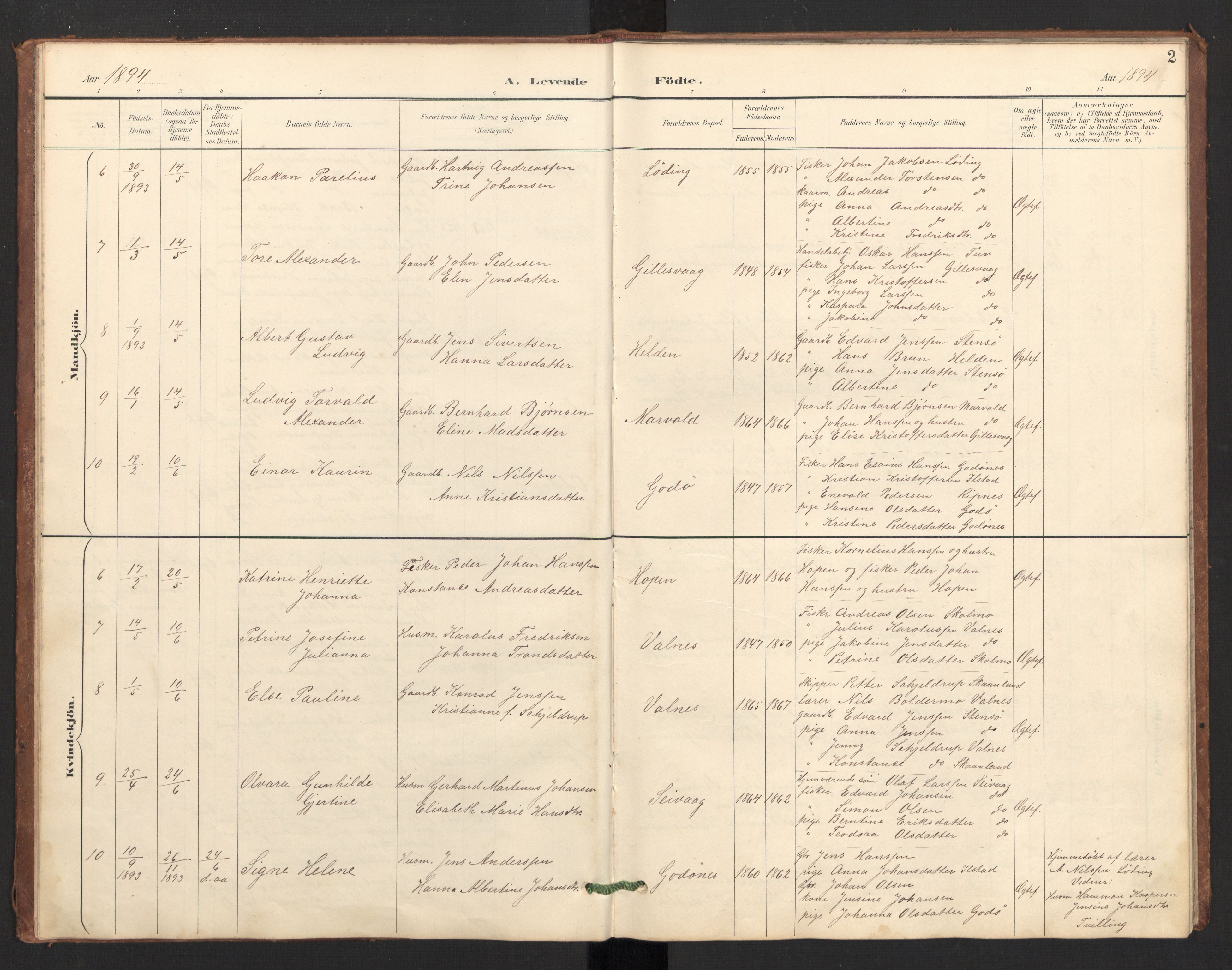 Ministerialprotokoller, klokkerbøker og fødselsregistre - Nordland, AV/SAT-A-1459/804/L0087: Parish register (official) no. 804A08, 1894-1907, p. 2