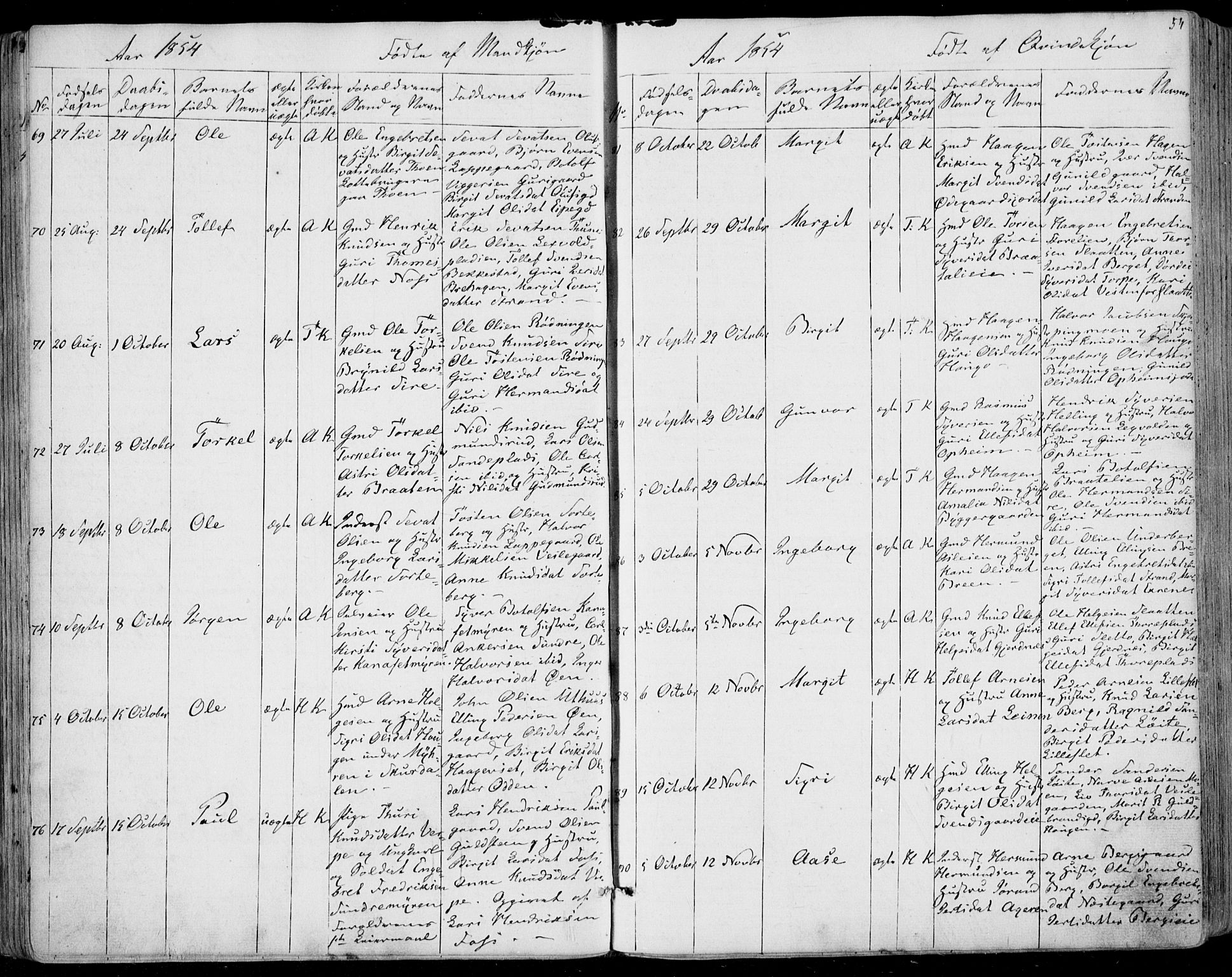 Ål kirkebøker, AV/SAKO-A-249/F/Fa/L0006: Parish register (official) no. I 6, 1849-1864, p. 54