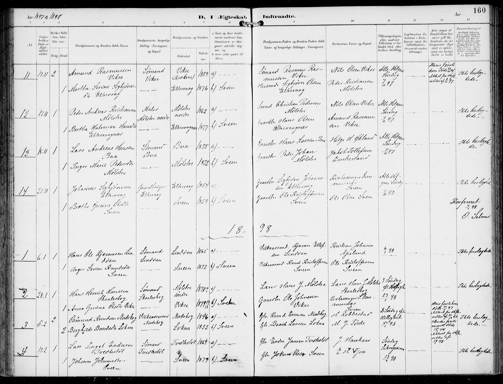 Sveio Sokneprestembete, AV/SAB-A-78501/H/Haa: Parish register (official) no. B  3, 1894-1906, p. 160