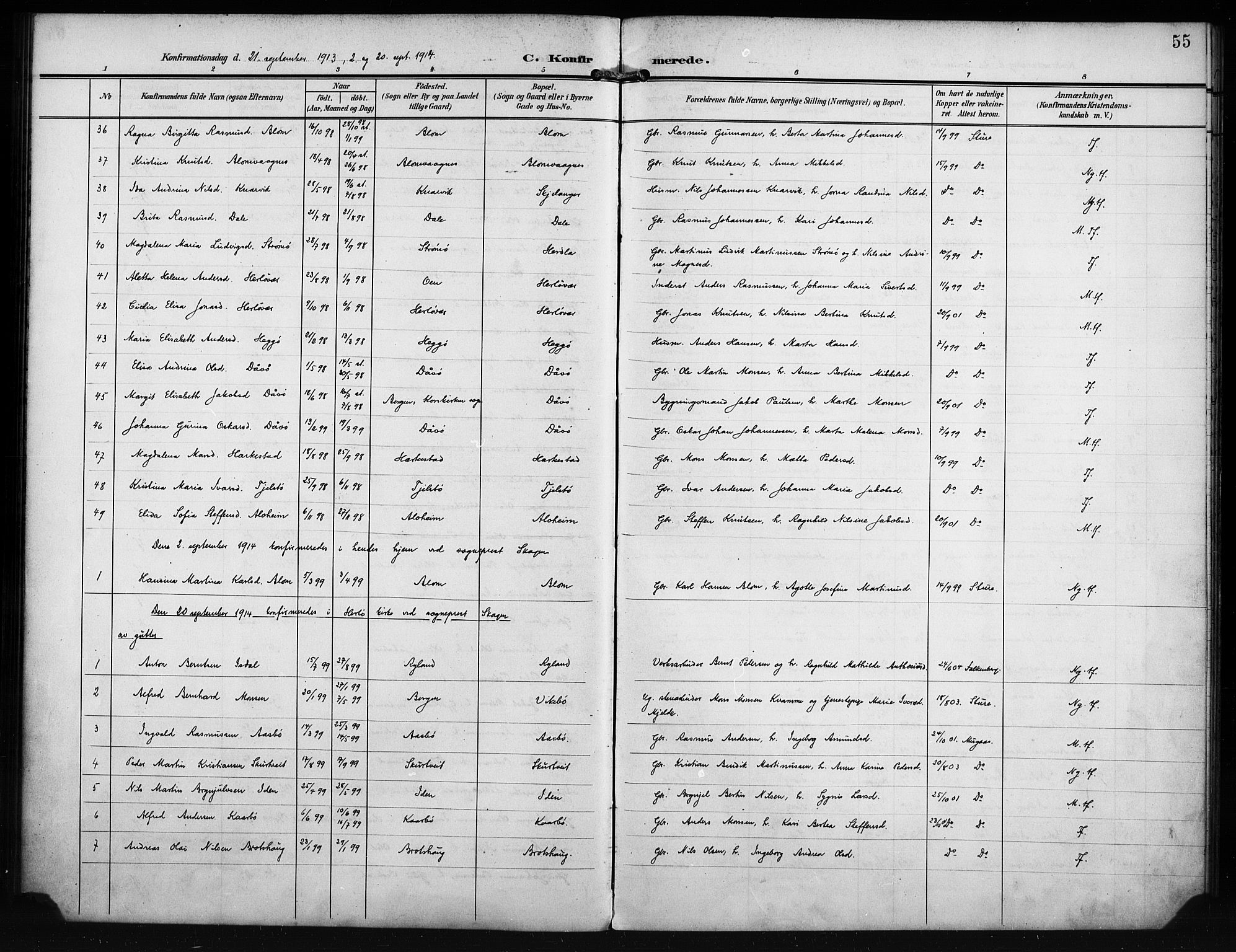 Herdla Sokneprestembete, AV/SAB-A-75701/H/Hab: Parish register (copy) no. A 4, 1902-1923, p. 55