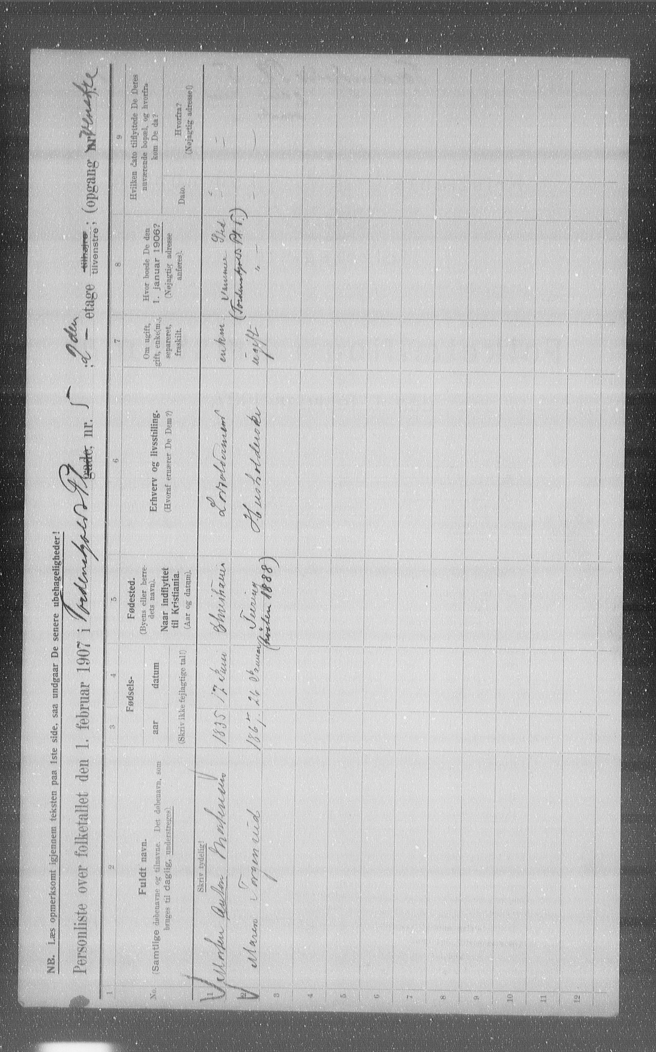 OBA, Municipal Census 1907 for Kristiania, 1907, p. 57905