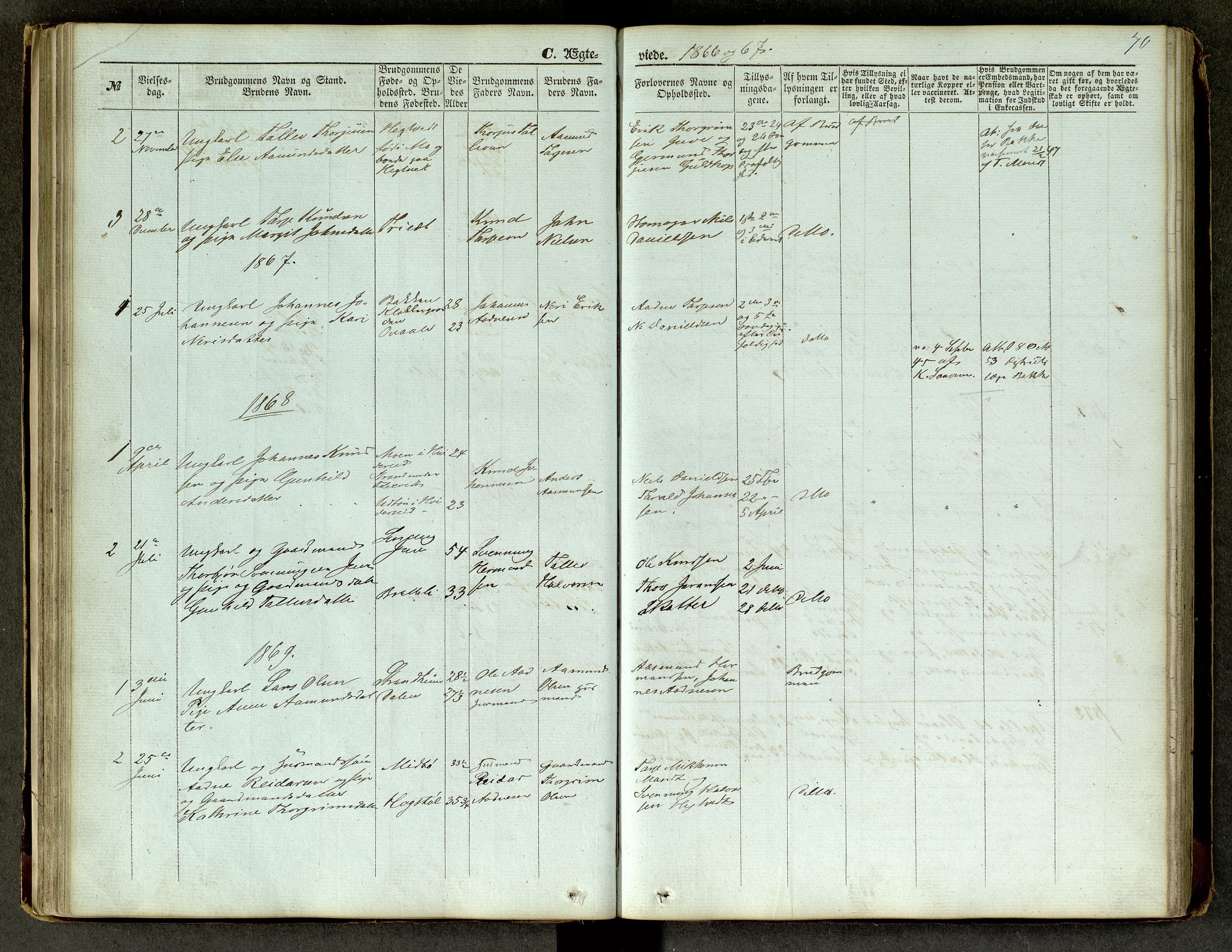 Lårdal kirkebøker, SAKO/A-284/G/Ga/L0002: Parish register (copy) no. I 2, 1861-1890, p. 70