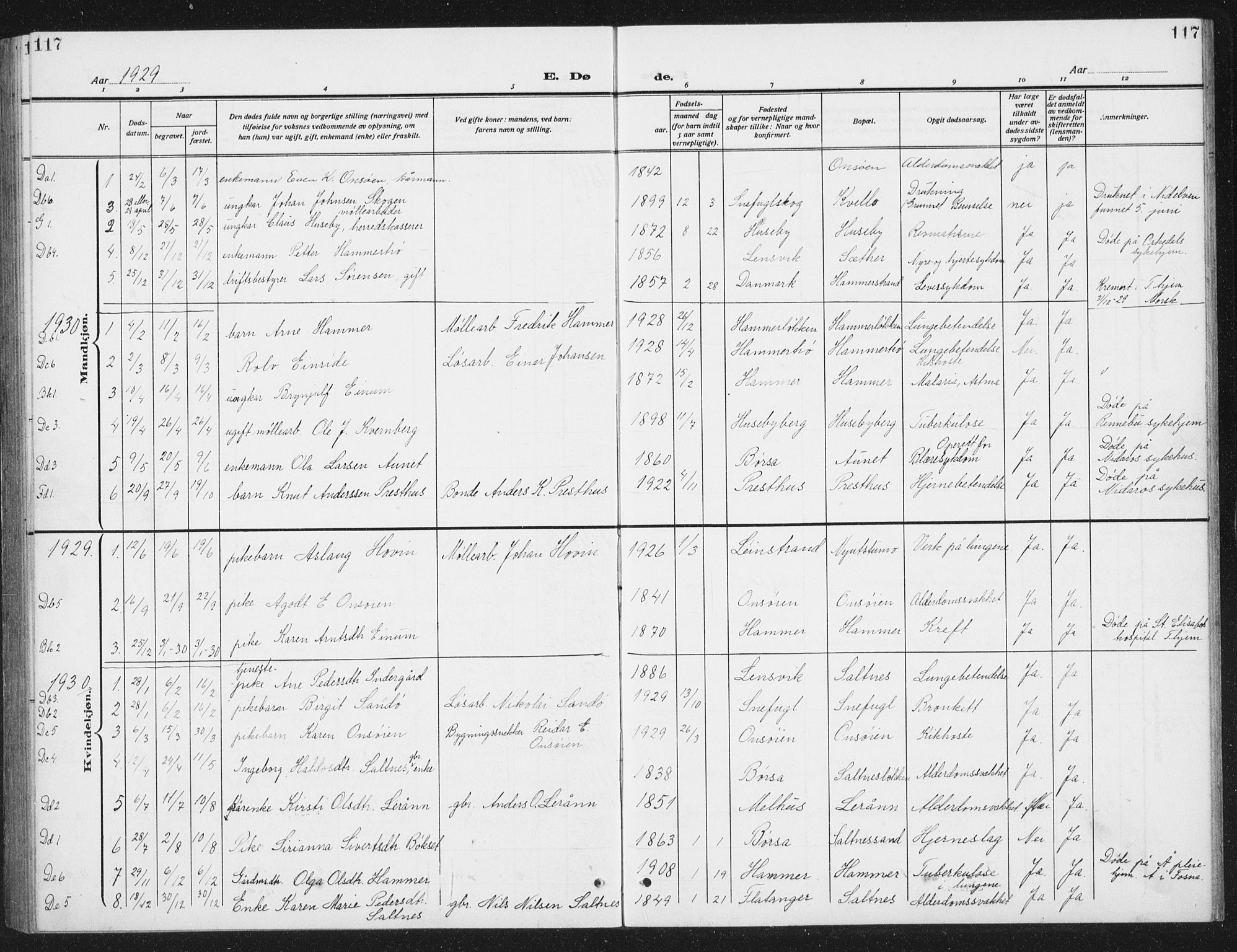 Ministerialprotokoller, klokkerbøker og fødselsregistre - Sør-Trøndelag, SAT/A-1456/666/L0791: Parish register (copy) no. 666C04, 1909-1939, p. 117