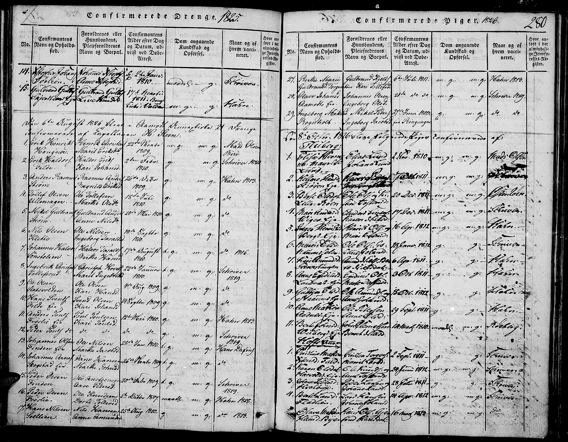 Land prestekontor, SAH/PREST-120/H/Ha/Haa/L0007: Parish register (official) no. 7, 1814-1830, p. 280