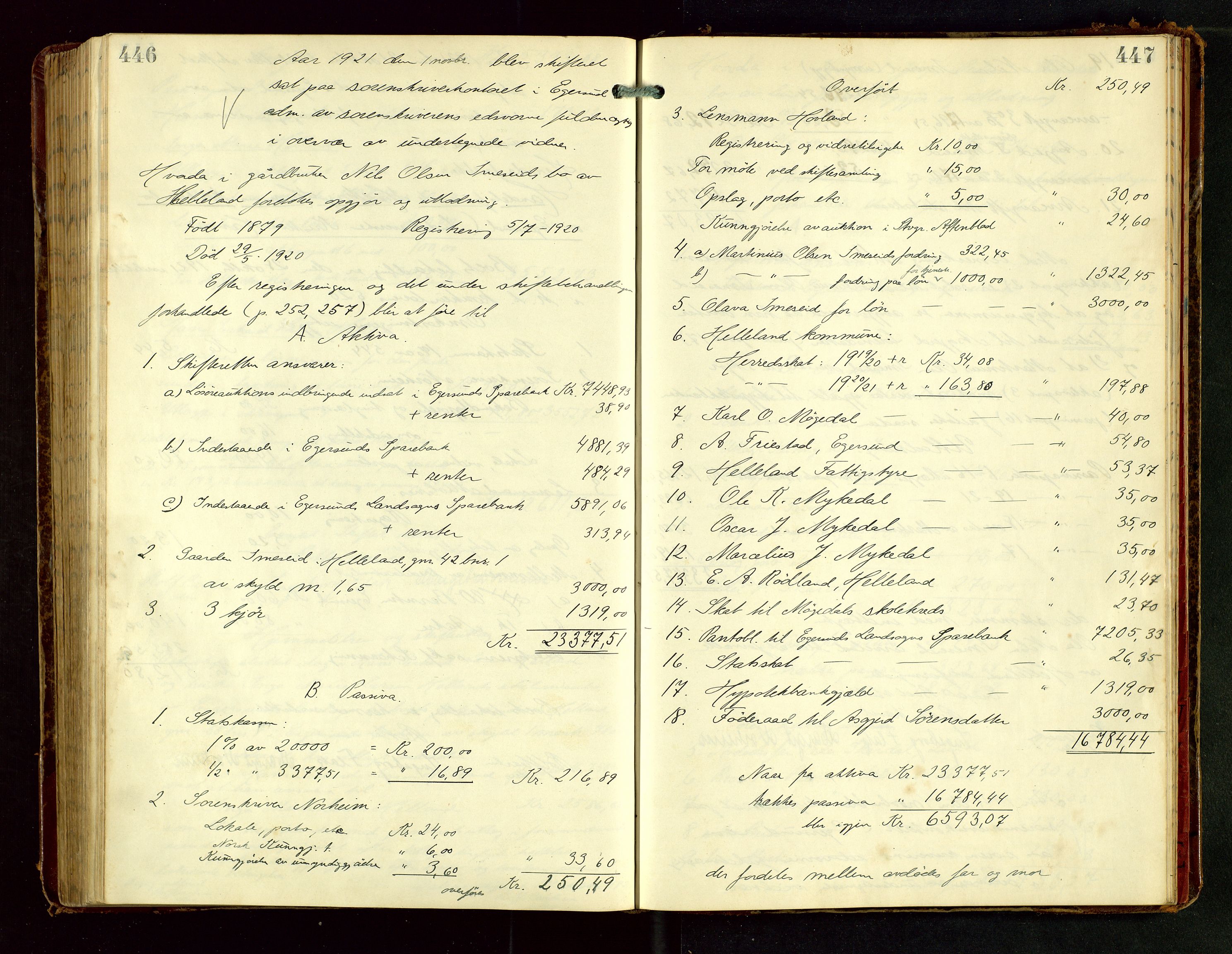 Dalane sorenskriveri, AV/SAST-A-100309/001/5/500/500BD/L0002: UTLODNINGSPROTOKOLL, 1912-1923, p. 446-447