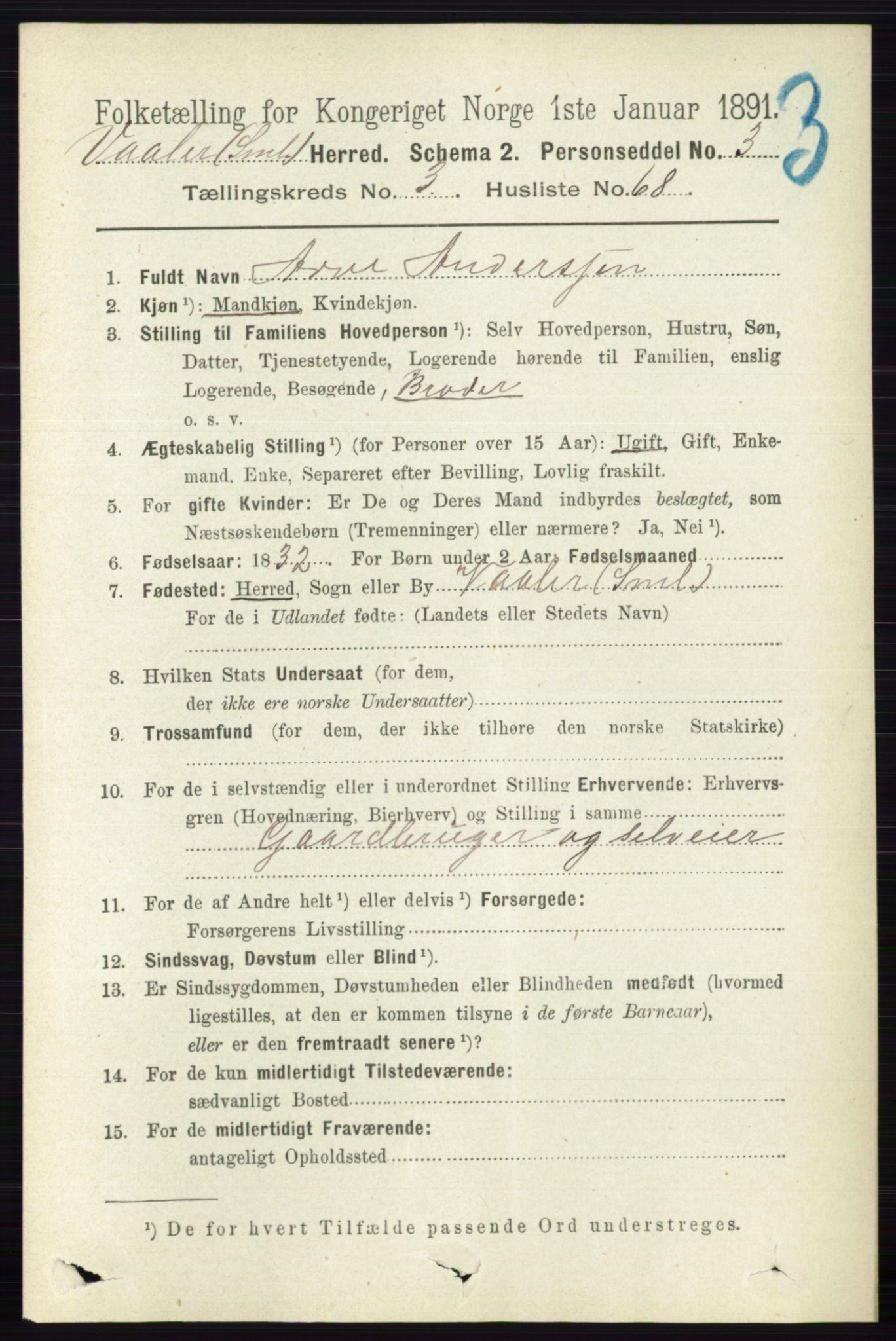 RA, 1891 census for 0137 Våler, 1891, p. 1540