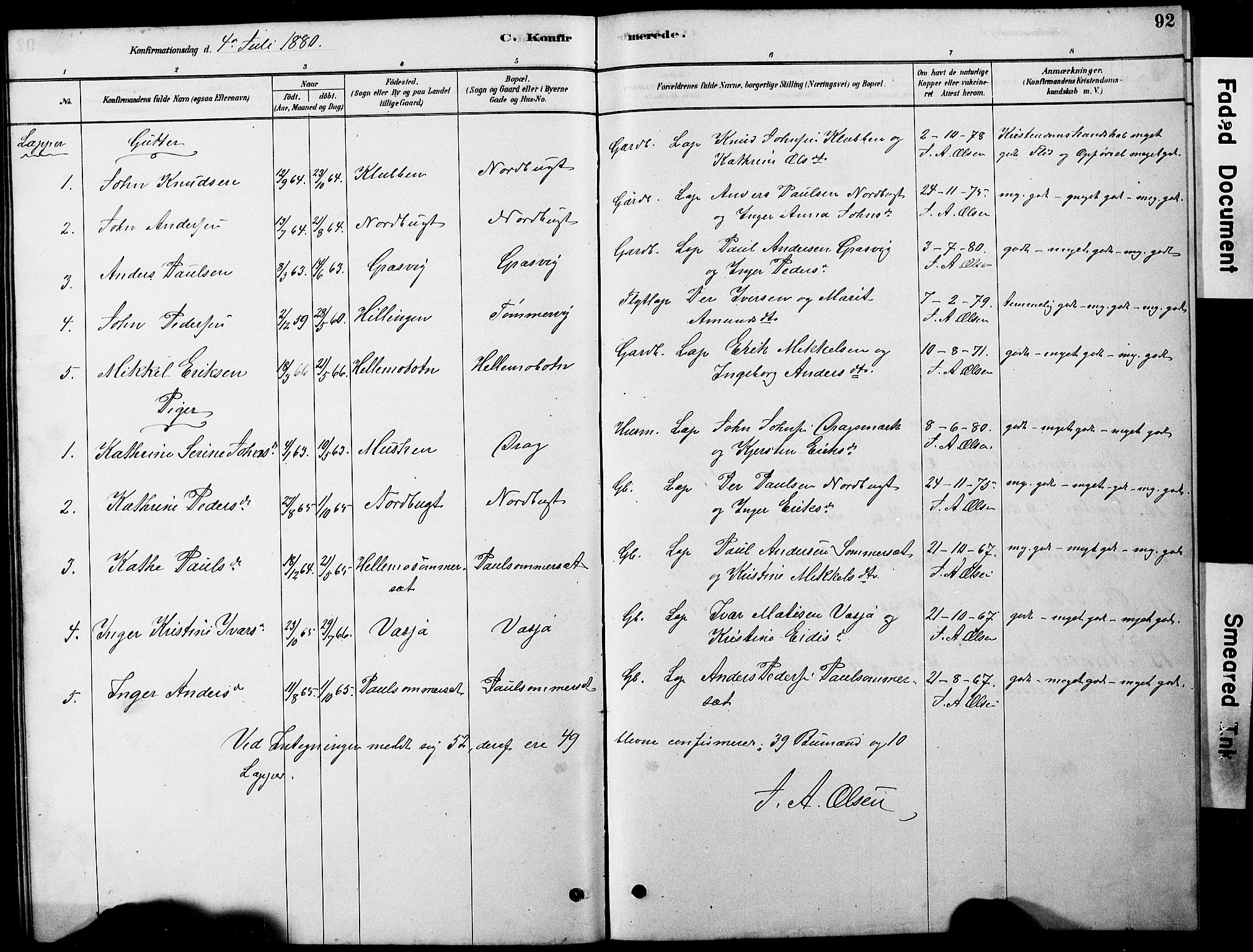 Ministerialprotokoller, klokkerbøker og fødselsregistre - Nordland, AV/SAT-A-1459/861/L0875: Parish register (copy) no. 861C01, 1879-1887, p. 92