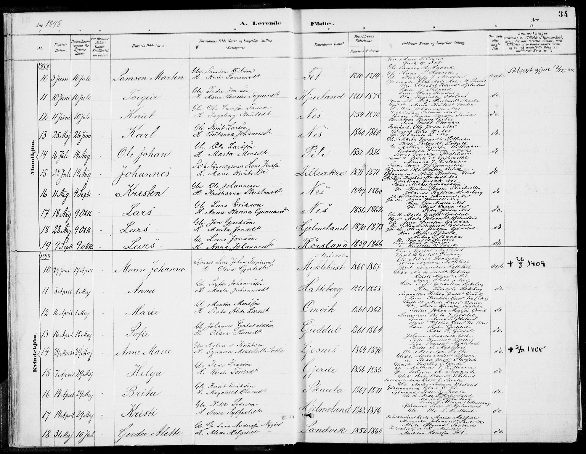 Kvinnherad sokneprestembete, SAB/A-76401/H/Haa: Parish register (official) no. B  1, 1887-1921, p. 34