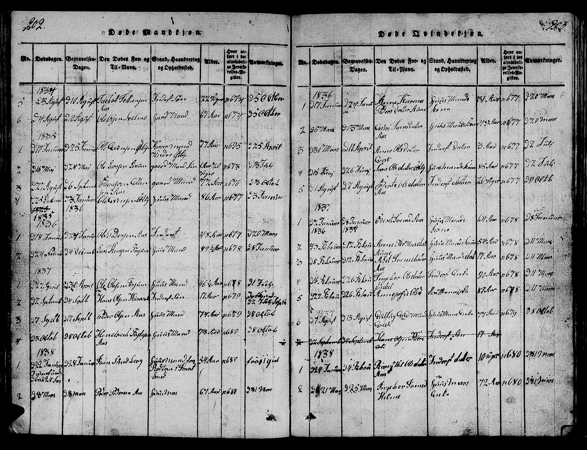 Ministerialprotokoller, klokkerbøker og fødselsregistre - Sør-Trøndelag, SAT/A-1456/698/L1164: Parish register (copy) no. 698C01, 1816-1861, p. 202-203