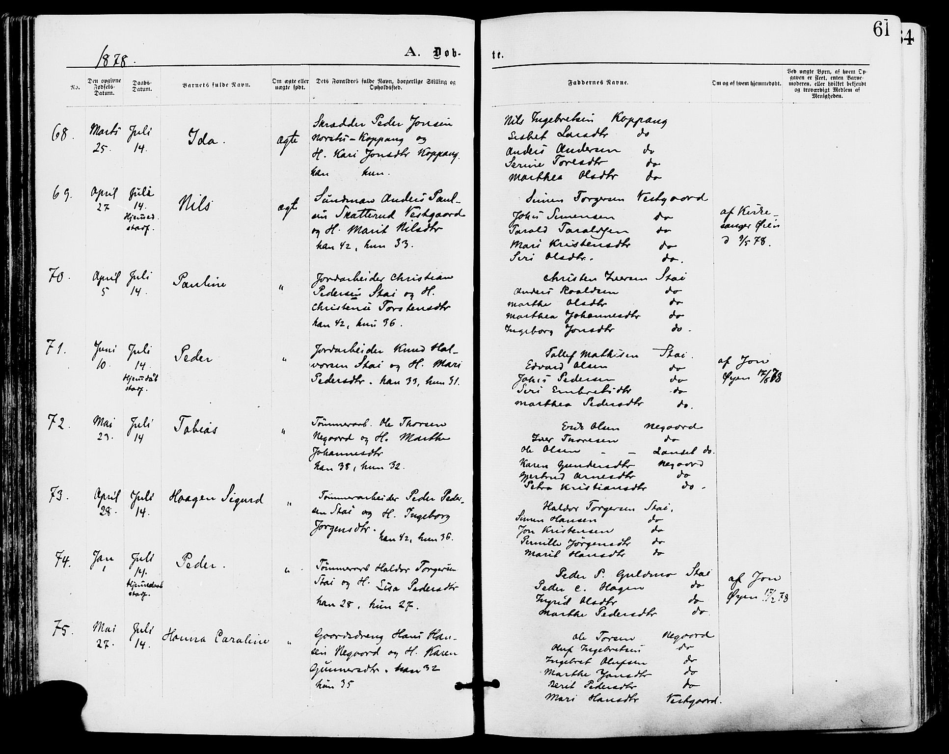 Stor-Elvdal prestekontor, AV/SAH-PREST-052/H/Ha/Haa/L0001: Parish register (official) no. 1, 1871-1882, p. 61