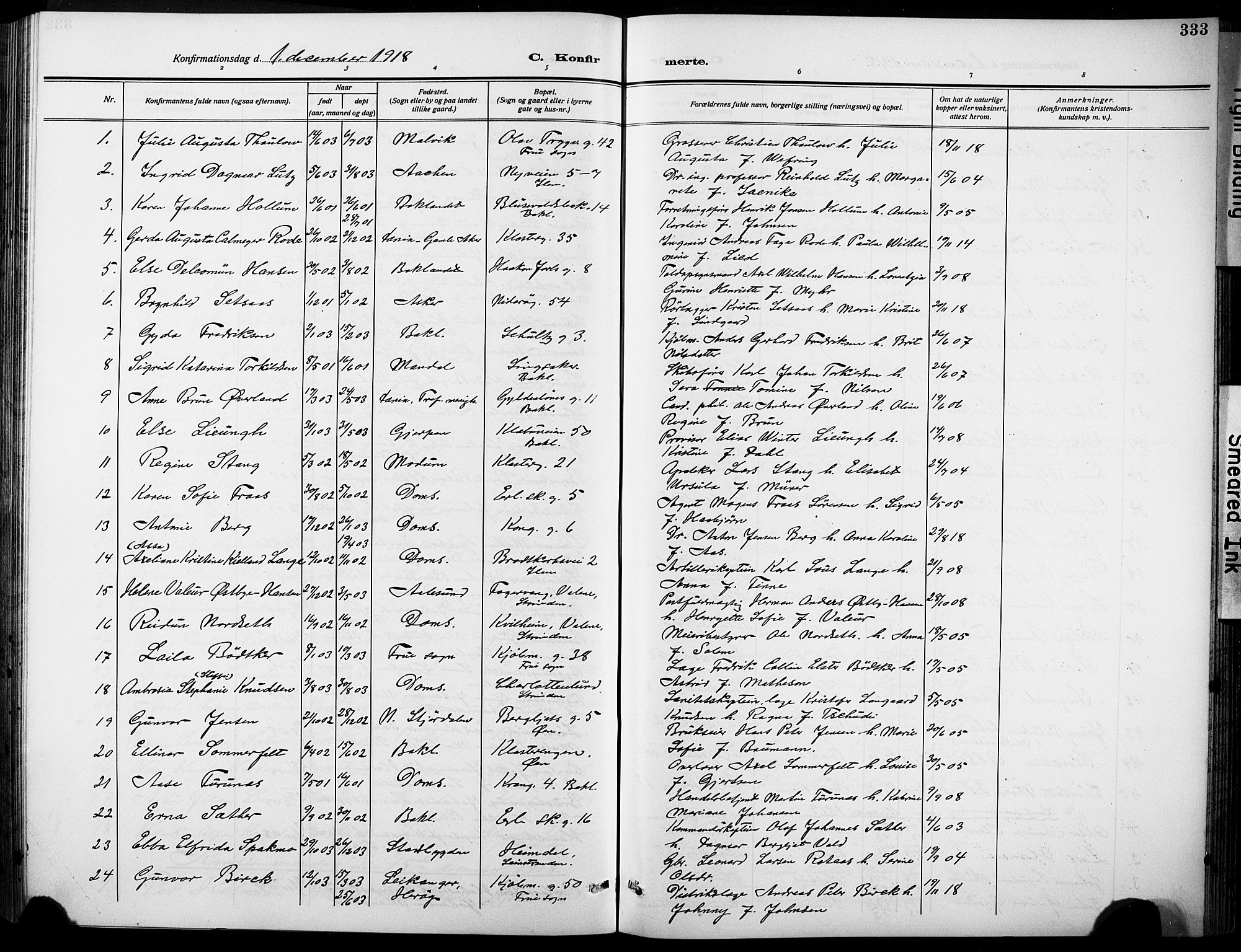 Ministerialprotokoller, klokkerbøker og fødselsregistre - Sør-Trøndelag, SAT/A-1456/601/L0096: Parish register (copy) no. 601C14, 1911-1931, p. 333
