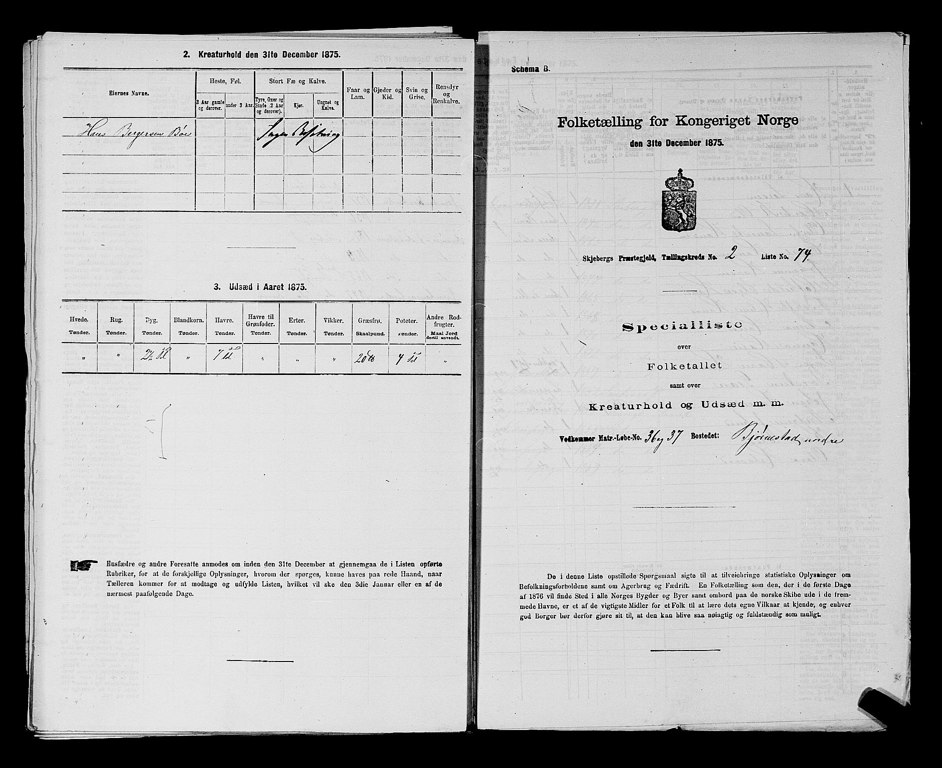 RA, 1875 census for 0115P Skjeberg, 1875, p. 374