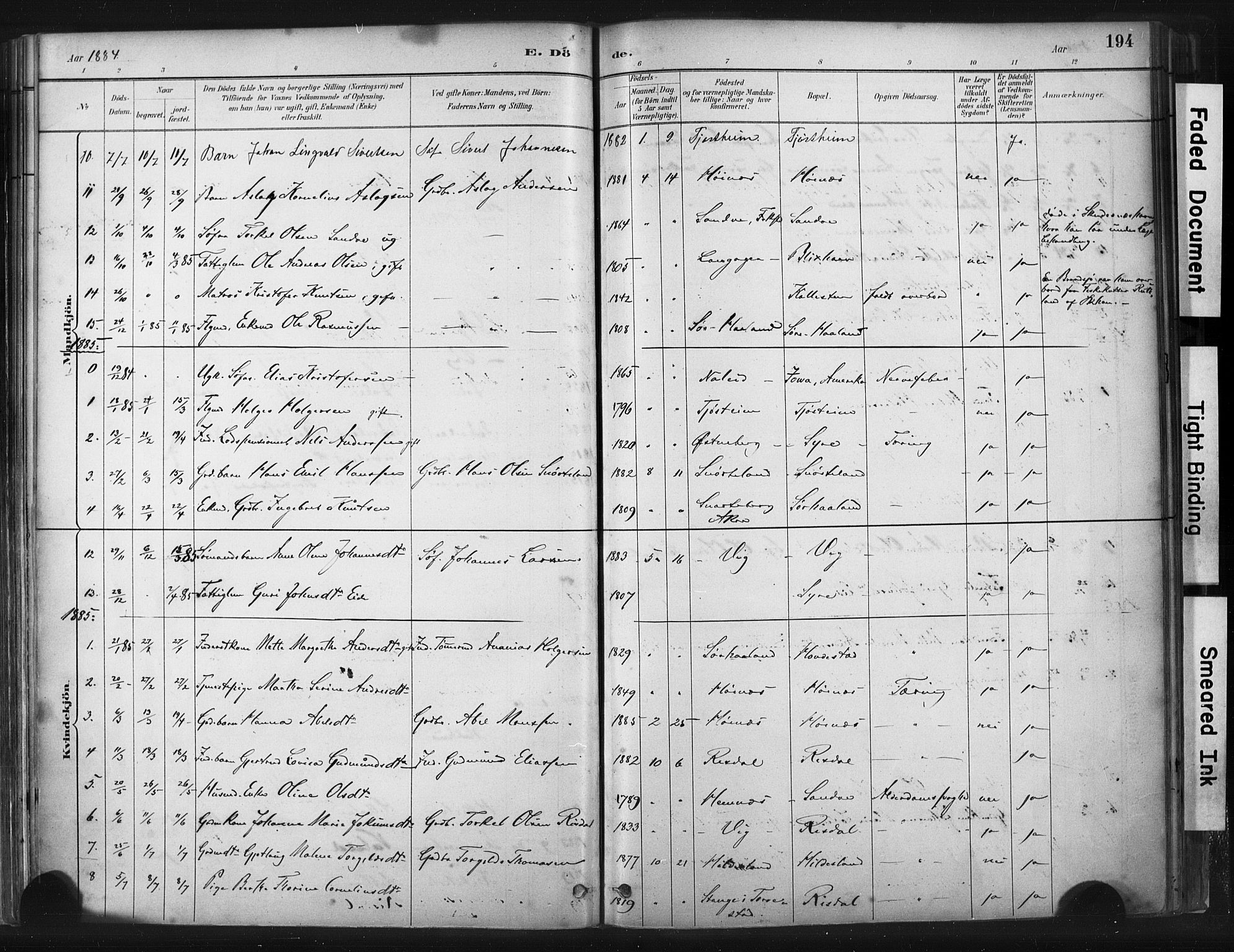 Skudenes sokneprestkontor, AV/SAST-A -101849/H/Ha/Haa/L0009: Parish register (official) no. A 6, 1882-1912, p. 194