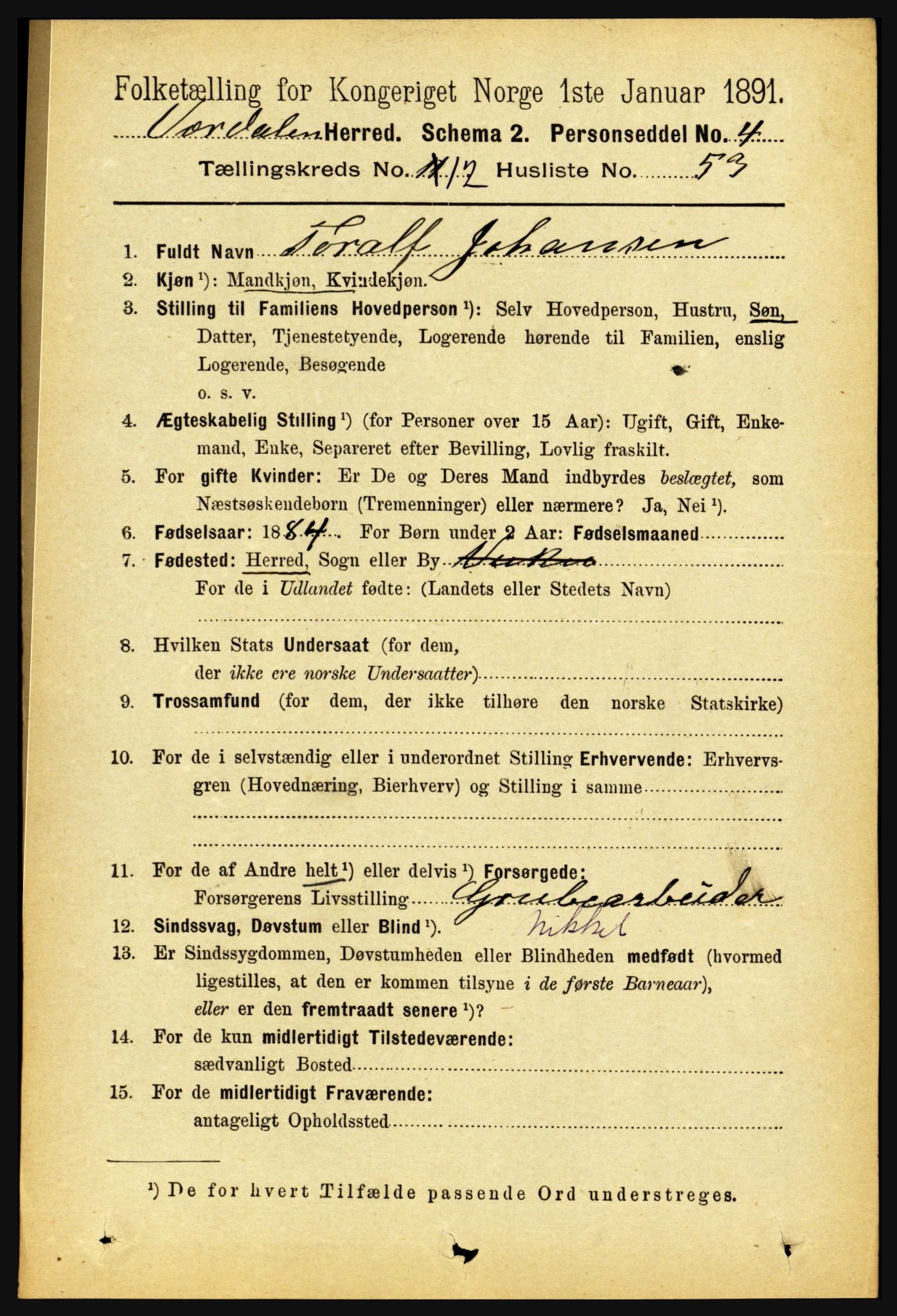 RA, 1891 census for 1721 Verdal, 1891, p. 6807