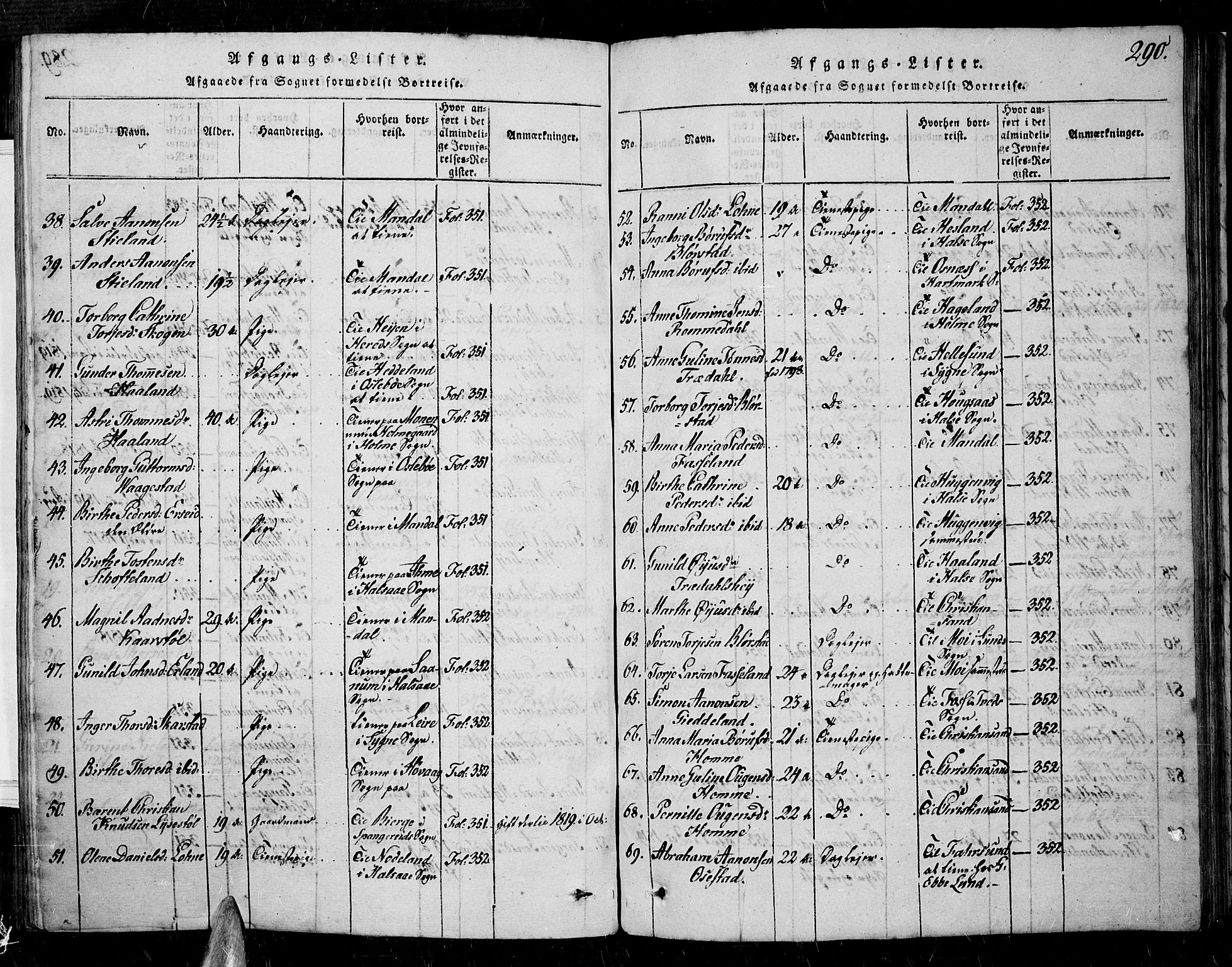 Sør-Audnedal sokneprestkontor, SAK/1111-0039/F/Fa/Fab/L0005: Parish register (official) no. A 5, 1816-1830, p. 290