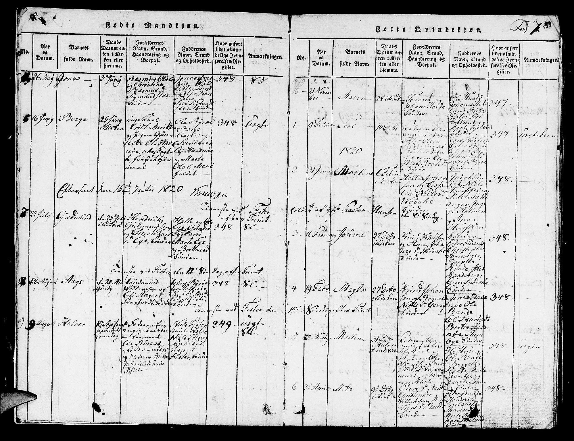 Hjelmeland sokneprestkontor, AV/SAST-A-101843/01/V/L0003: Parish register (copy) no. B 3, 1816-1841, p. 7