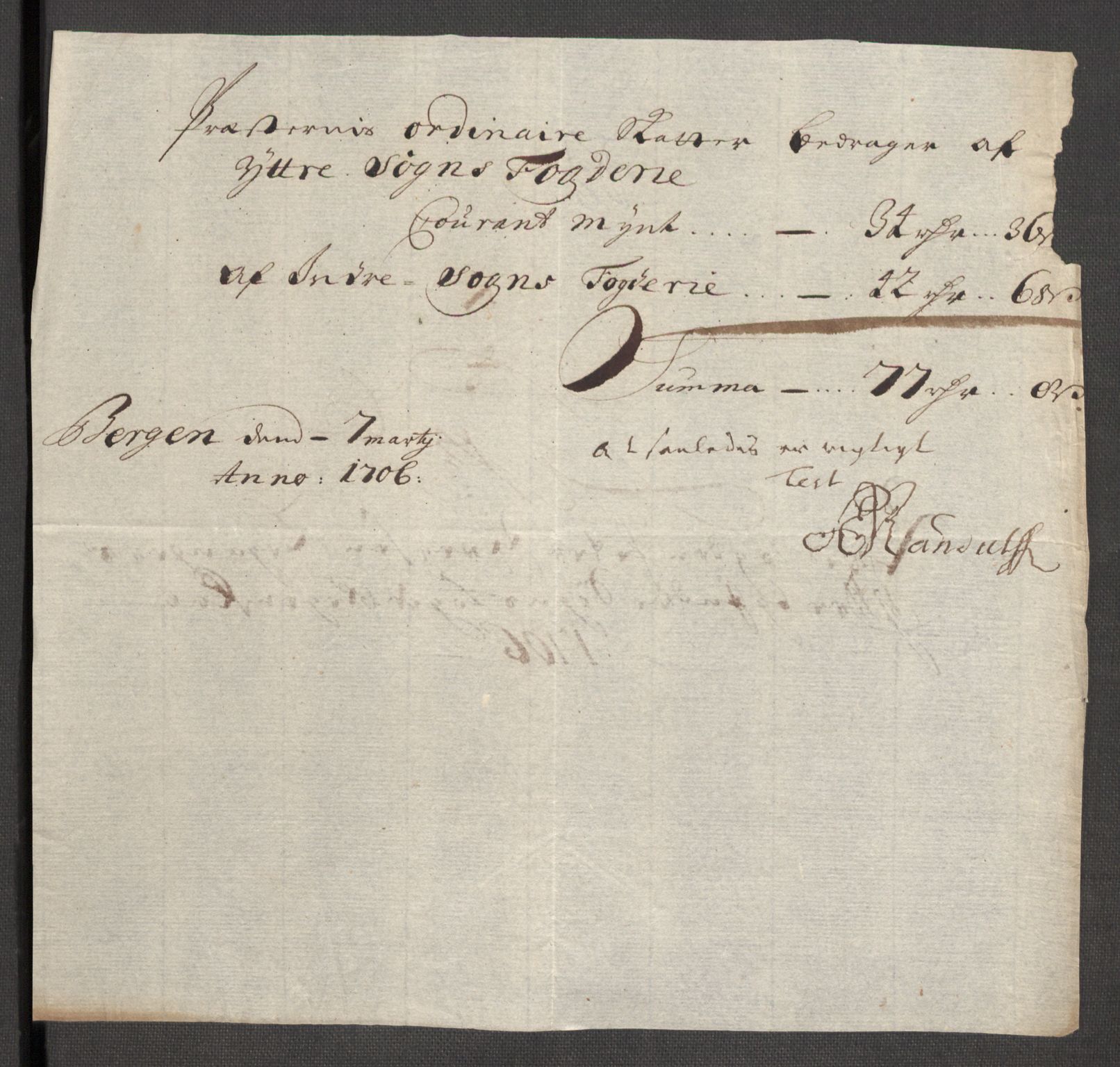 Rentekammeret inntil 1814, Reviderte regnskaper, Fogderegnskap, AV/RA-EA-4092/R52/L3314: Fogderegnskap Sogn, 1705-1707, p. 356