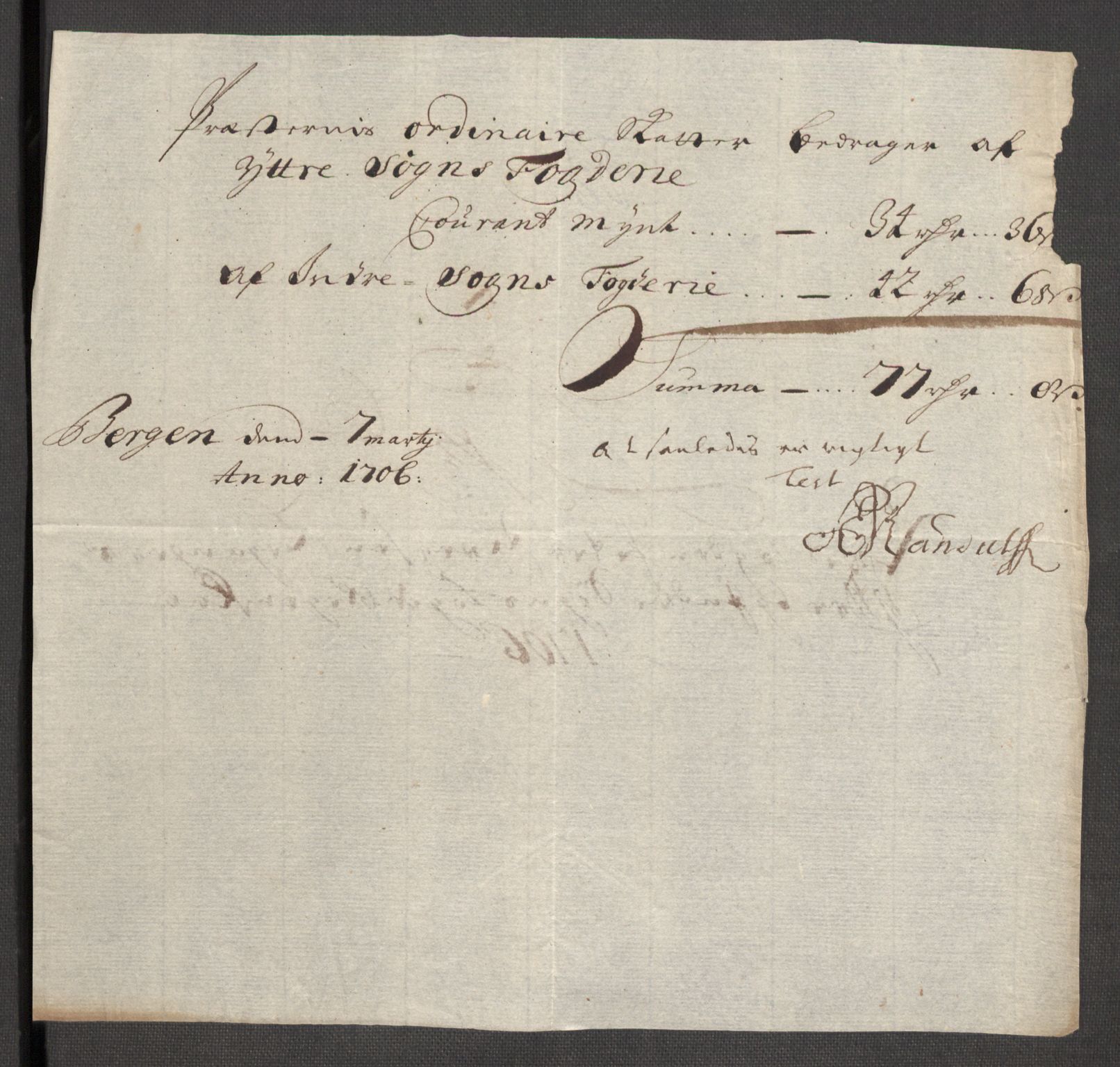 Rentekammeret inntil 1814, Reviderte regnskaper, Fogderegnskap, RA/EA-4092/R52/L3314: Fogderegnskap Sogn, 1705-1707, p. 356