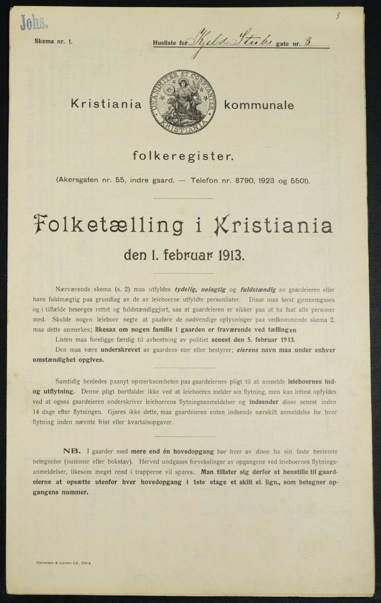 OBA, Municipal Census 1913 for Kristiania, 1913, p. 51216